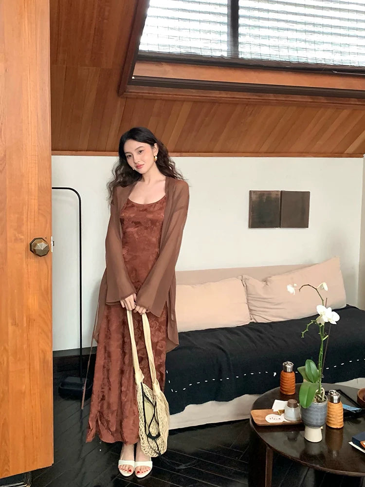 Jacquard Satin Slip Dress