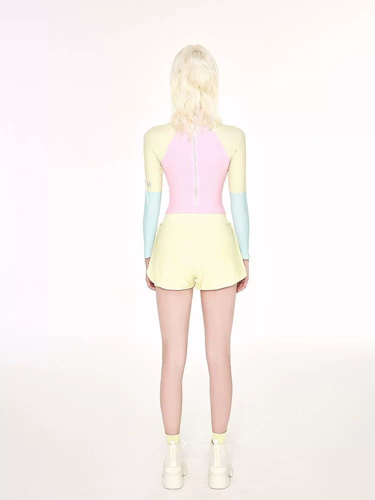Pastel Dream Ripple Rashguard One‑Piece