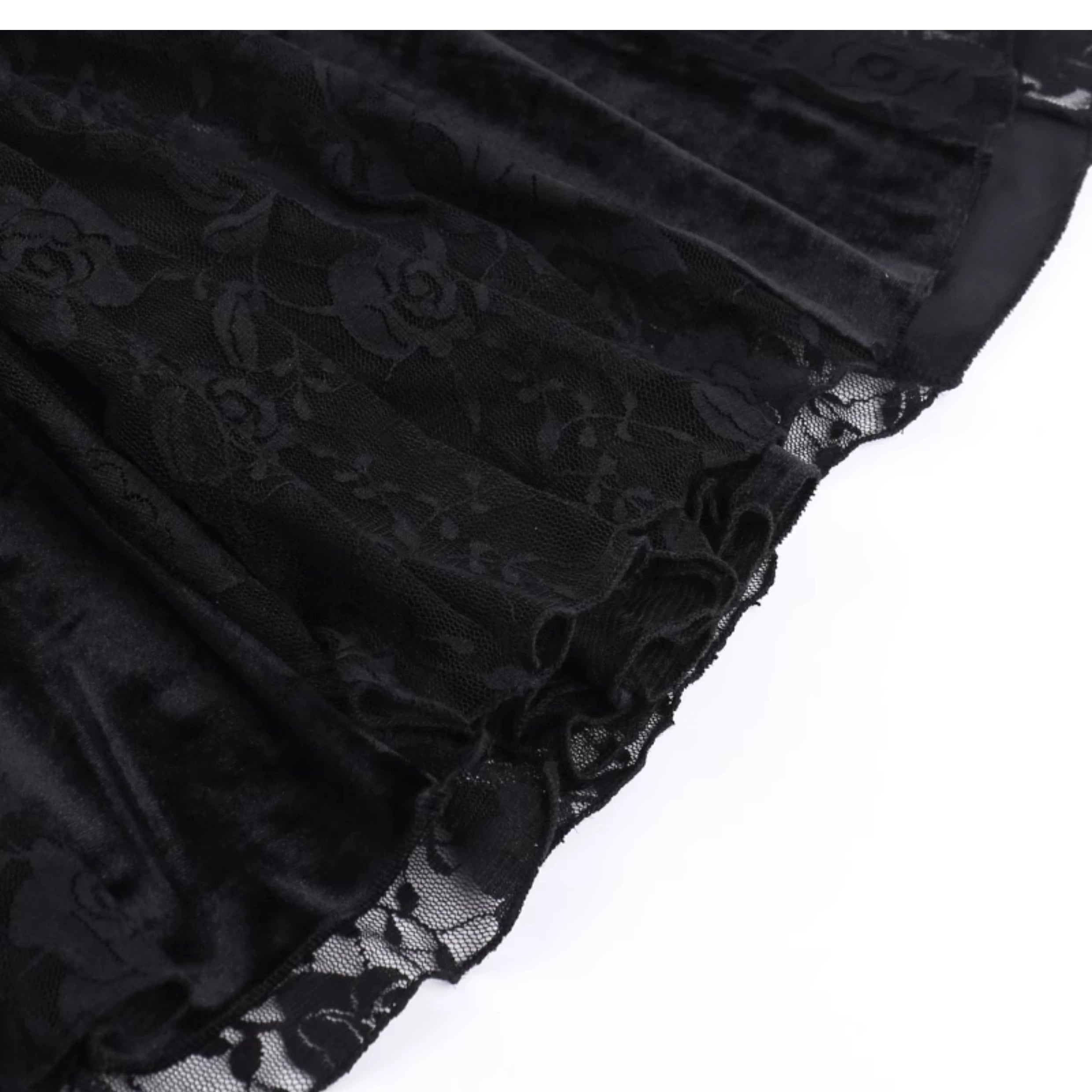 Robe sirène en velours gothique wannathis - robe de plancher en dentelle à manches longues avec collier élevé