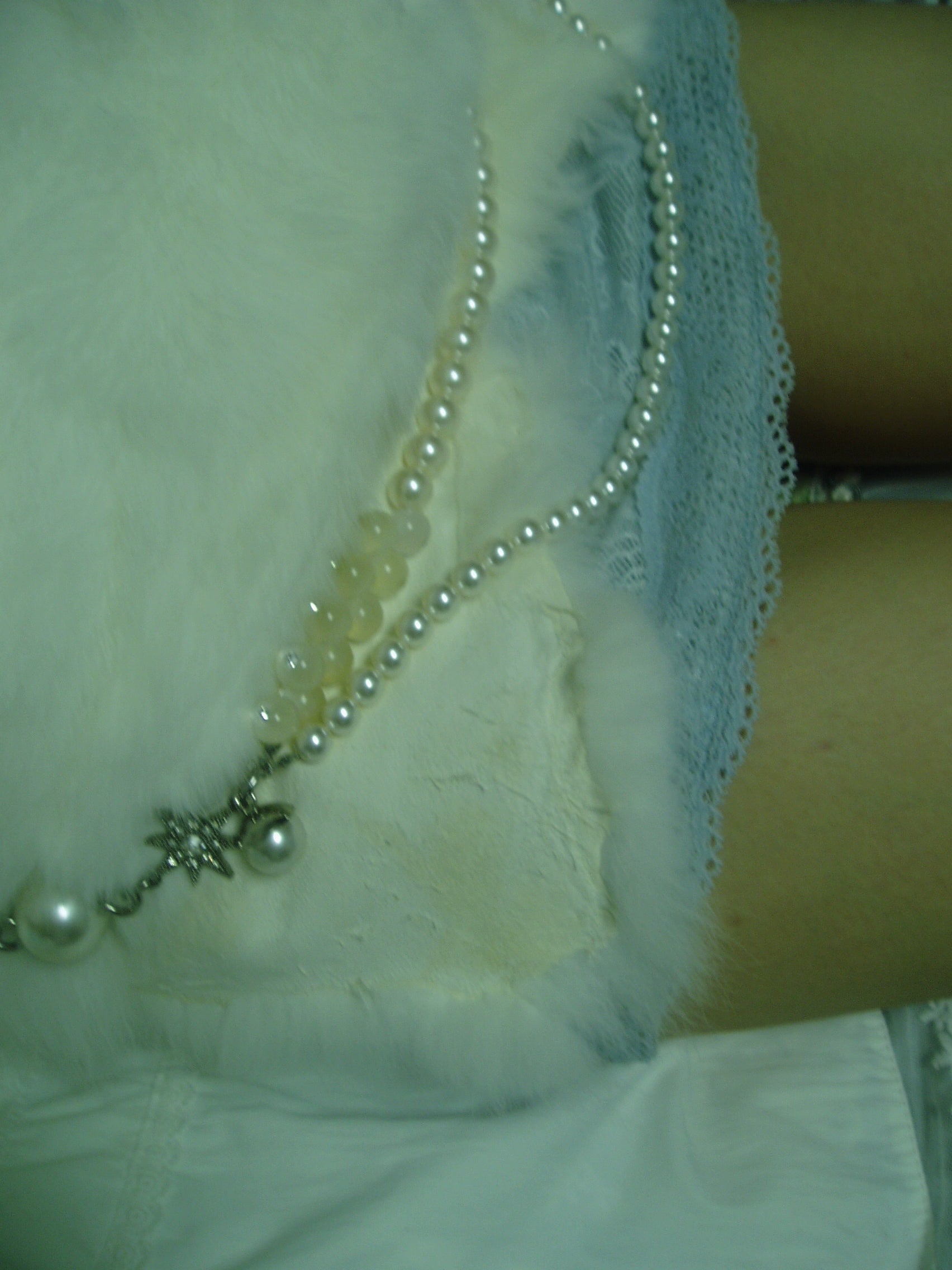 White Rabbit Fur Pearl Chain Belt