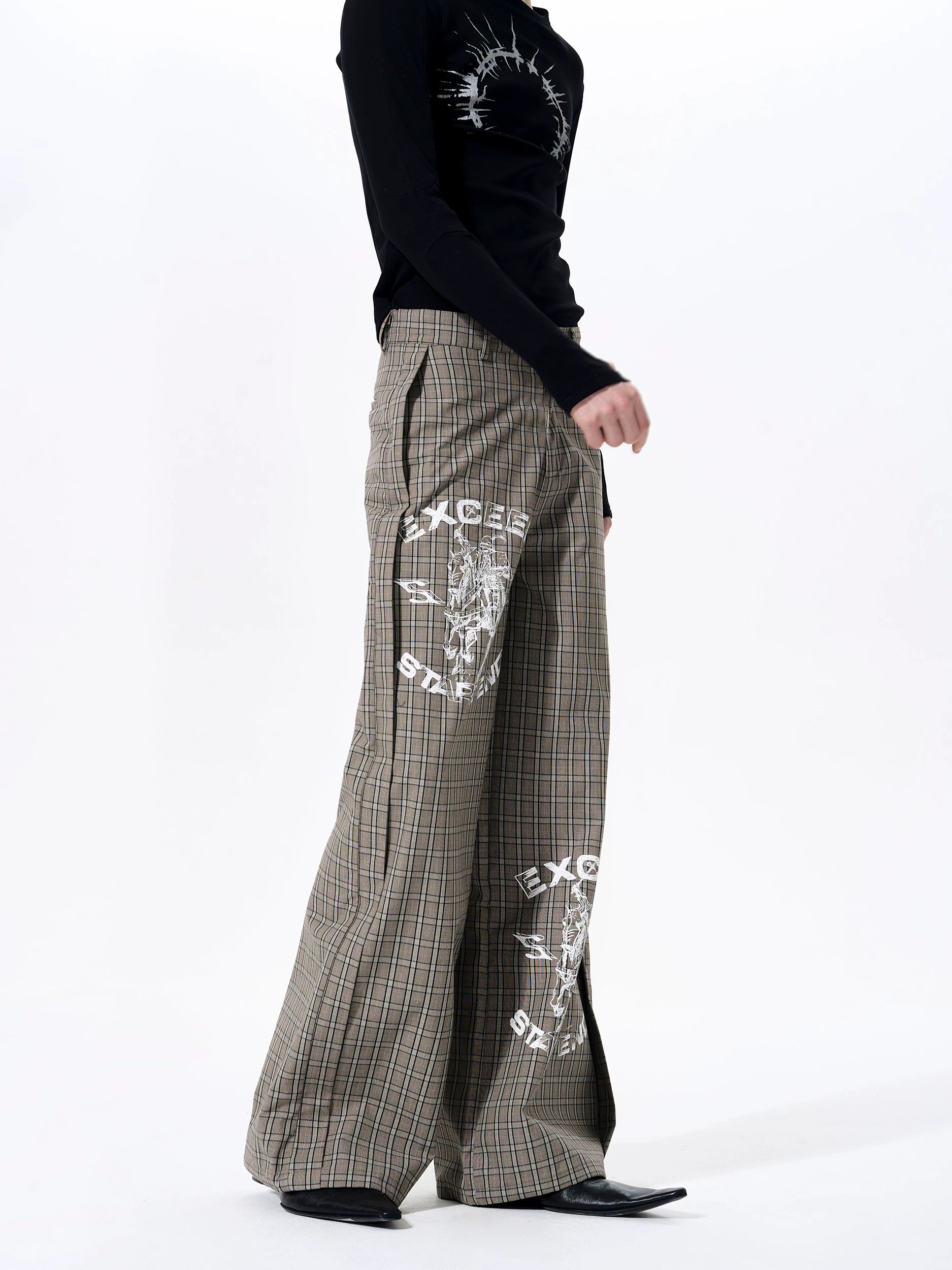 Rodeo Grid Graffiti Wide‑Leg Trousers