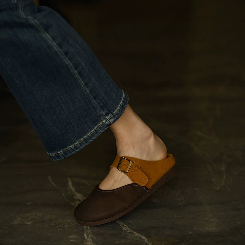 Two-Tone Leather Mary Jane Flats