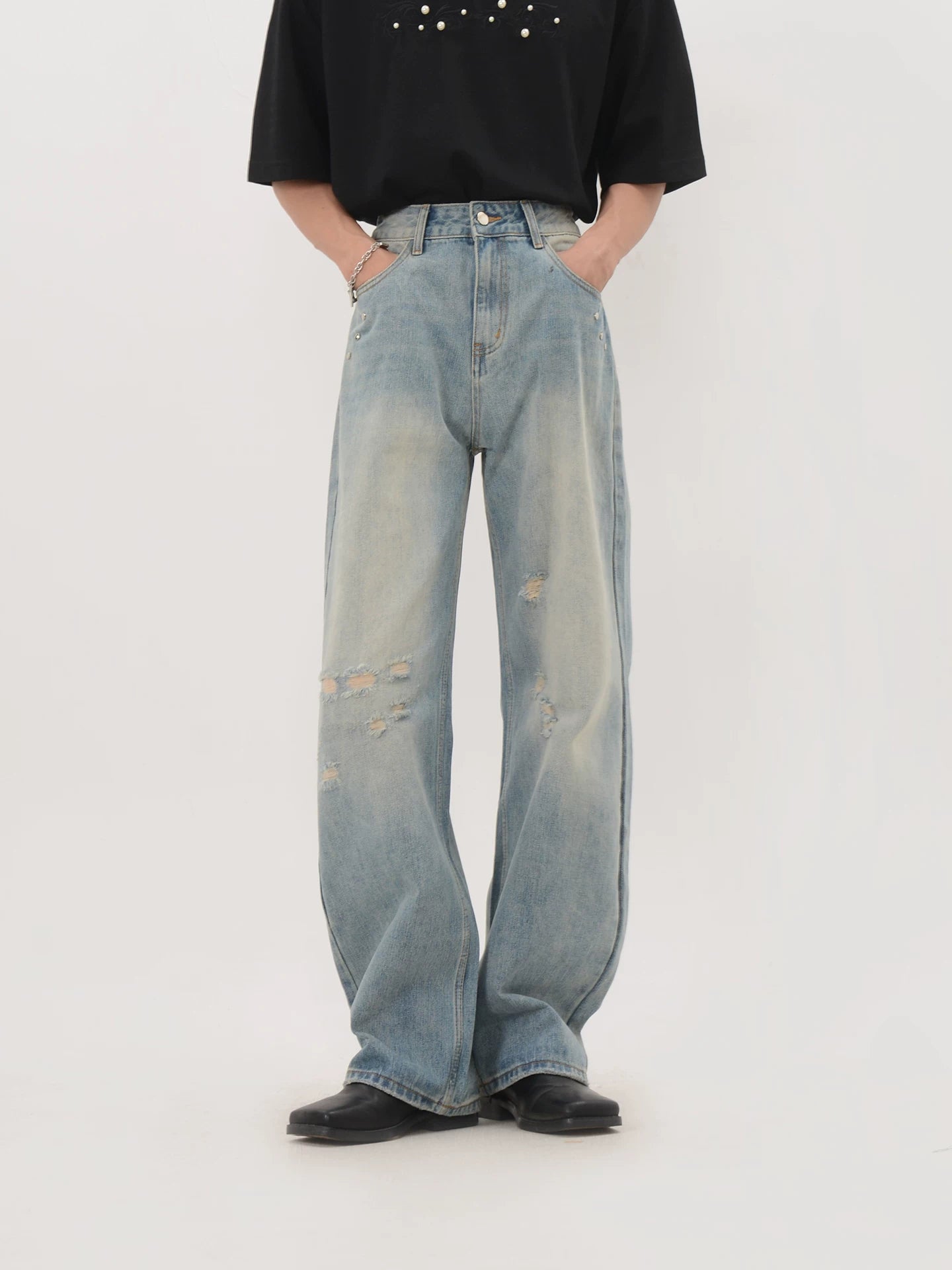 Shoreline Distressed Wide Denim