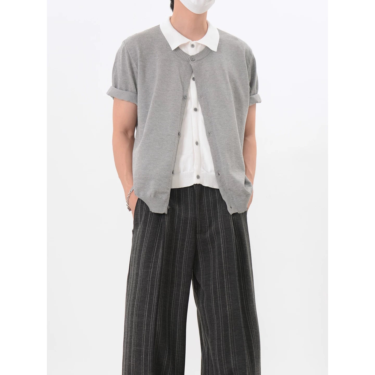 Layered Collar Knit Cardigan Shirt