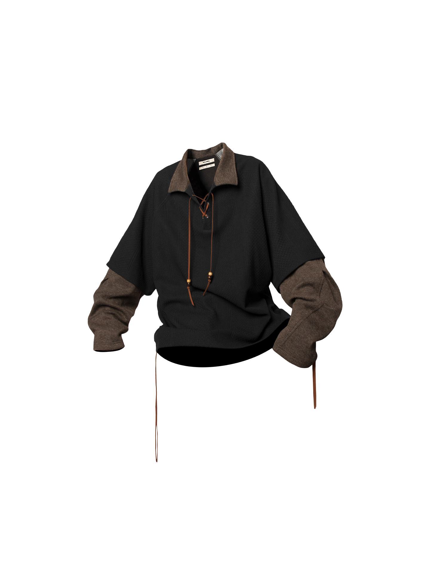 Layered Lace-Up Polo Sweatshirt