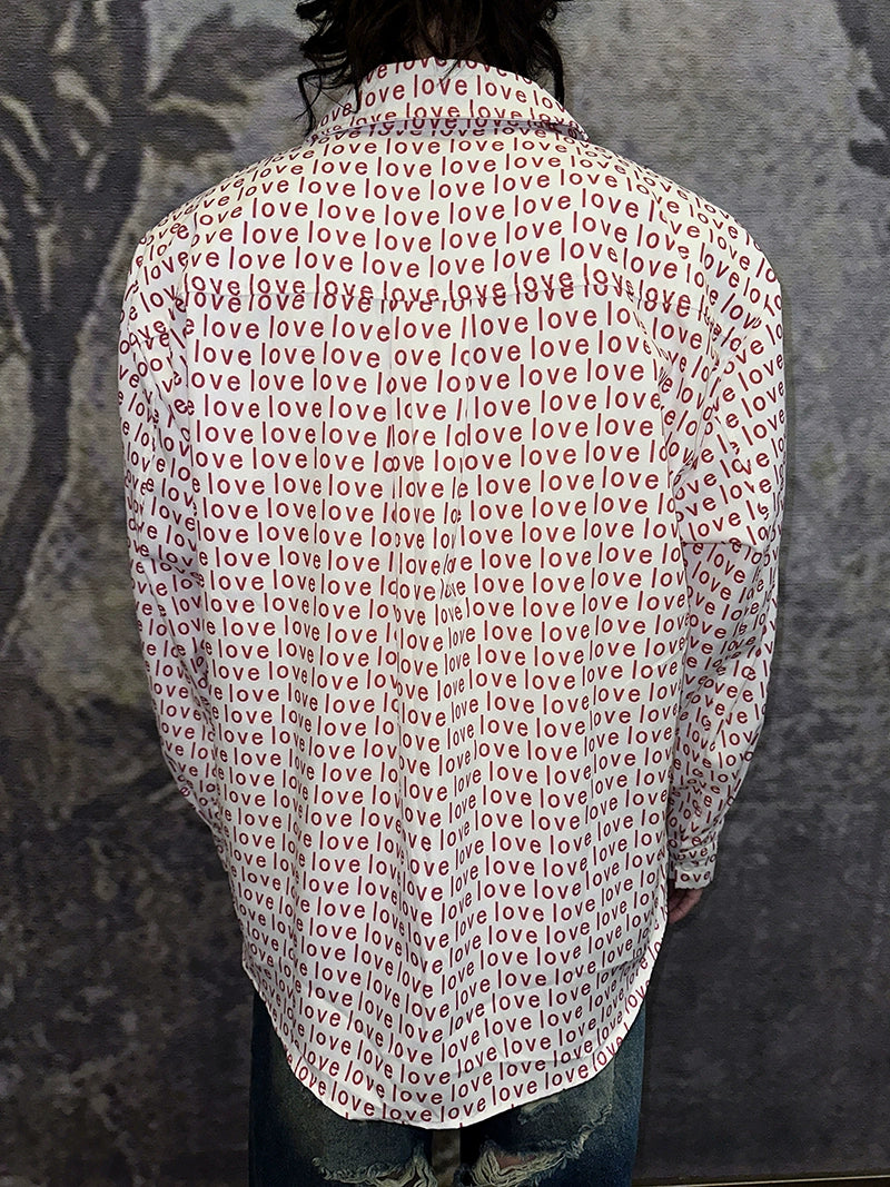 Red Love Print Button Up Shirt