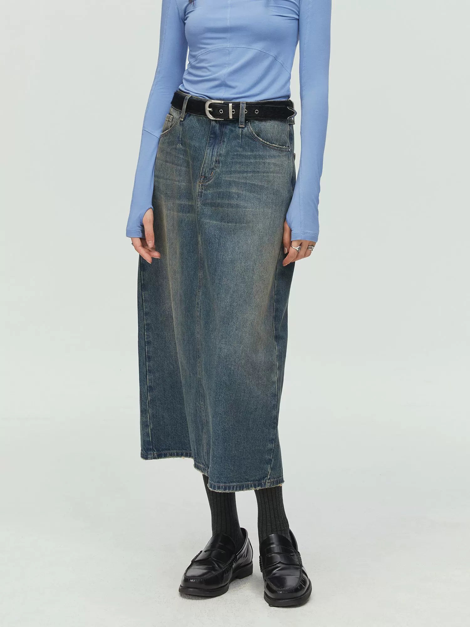 Stonefade Denim Midi Skirt