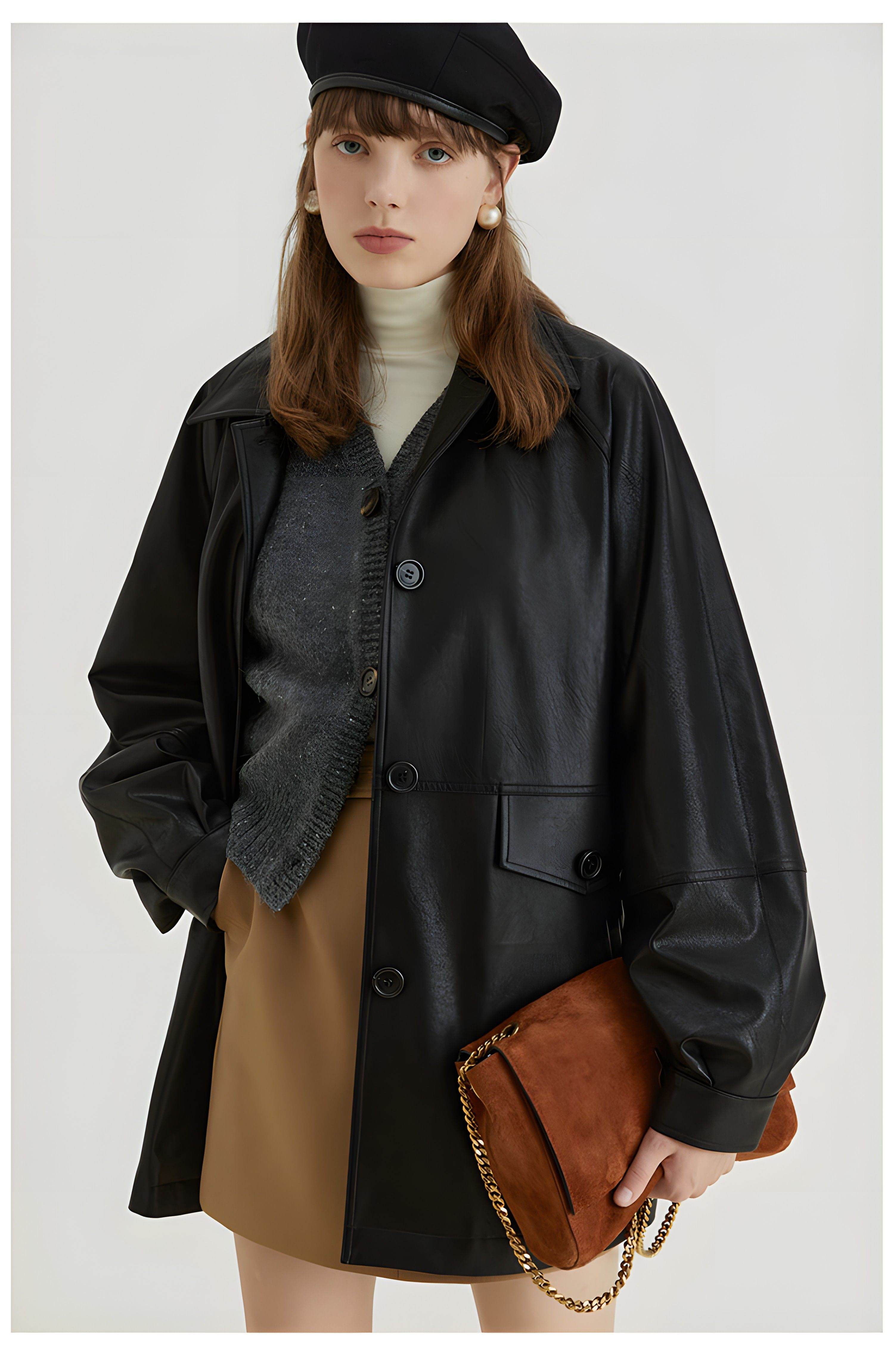 Black Retro-Style Eco-Friendly Pu Leather Moto Jacket - chiclara