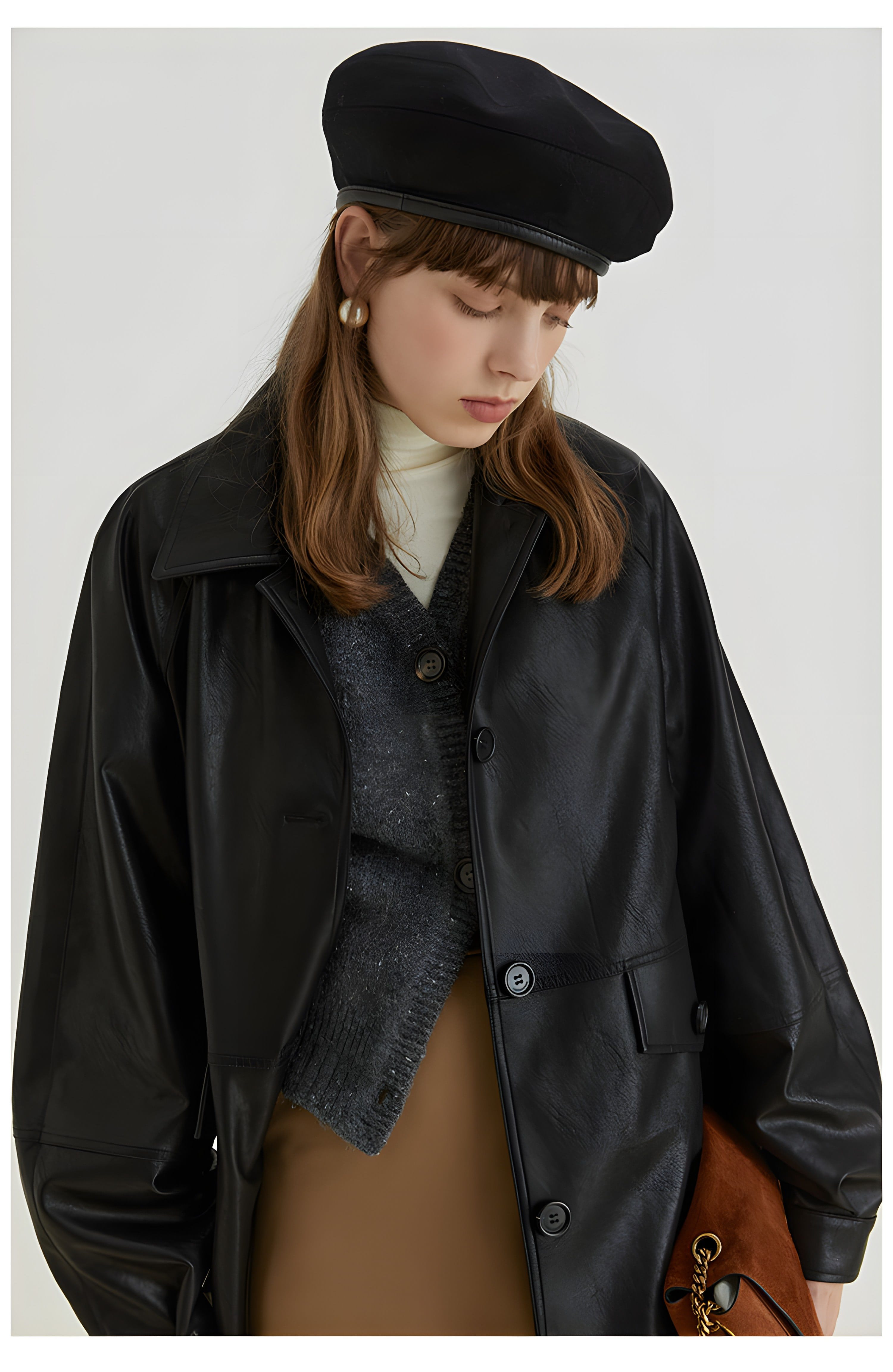 Black Retro-Style Eco-Friendly Pu Leather Moto Jacket - chiclara