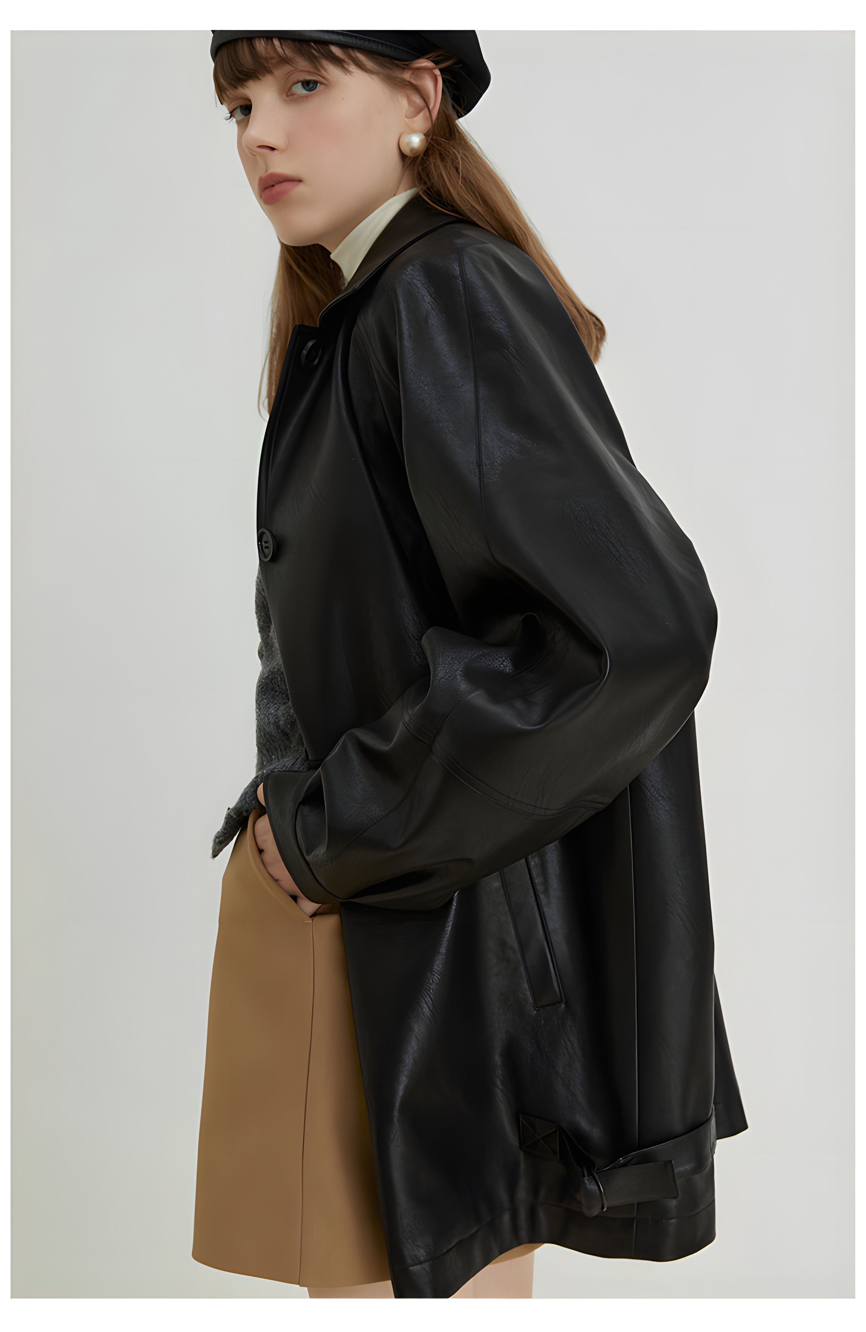 Black Retro-Style Eco-Friendly Pu Leather Moto Jacket - chiclara