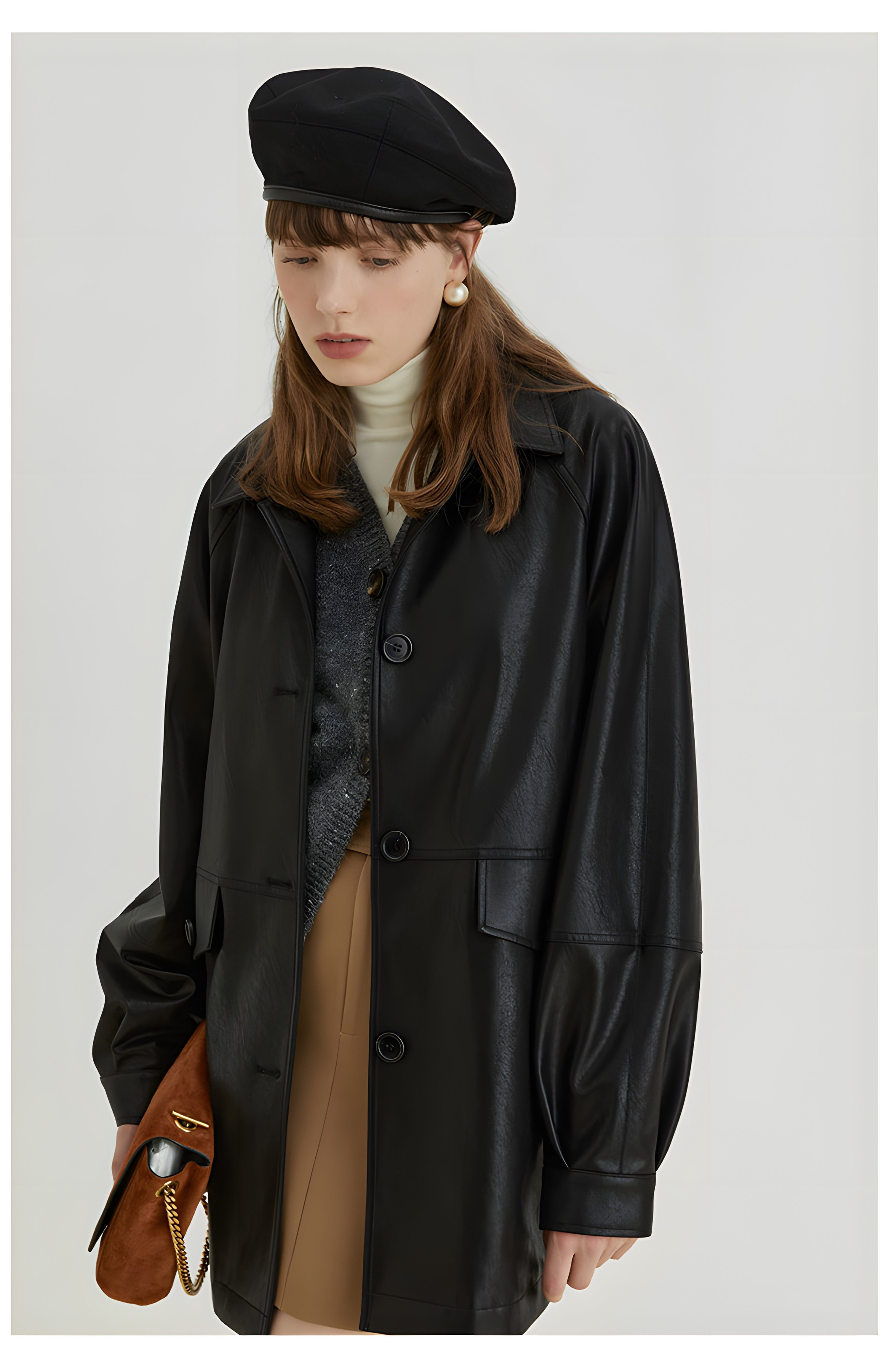 Black Retro-Style Eco-Friendly Pu Leather Moto Jacket - chiclara