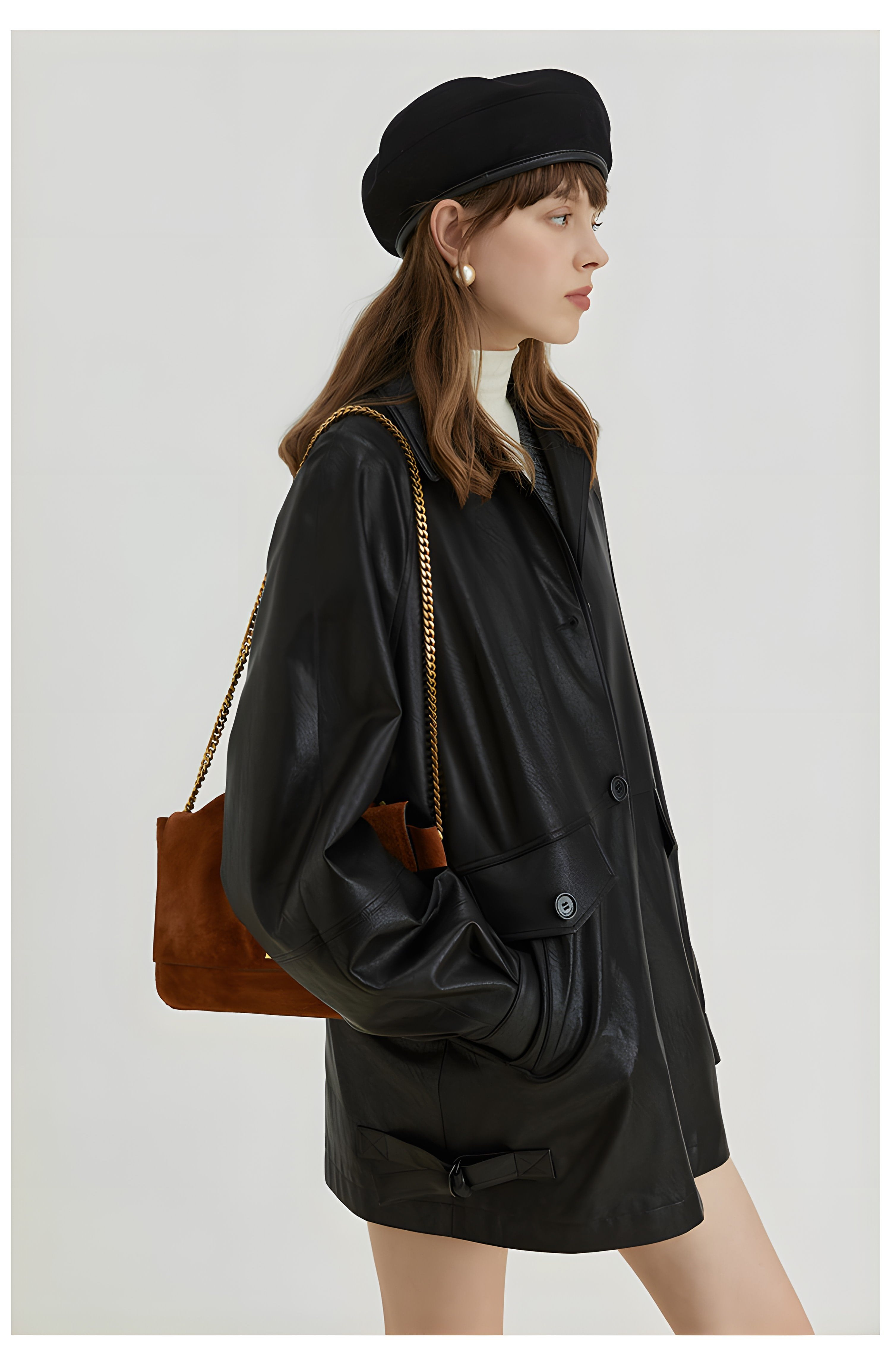 Black Retro-Style Eco-Friendly Pu Leather Moto Jacket - chiclara