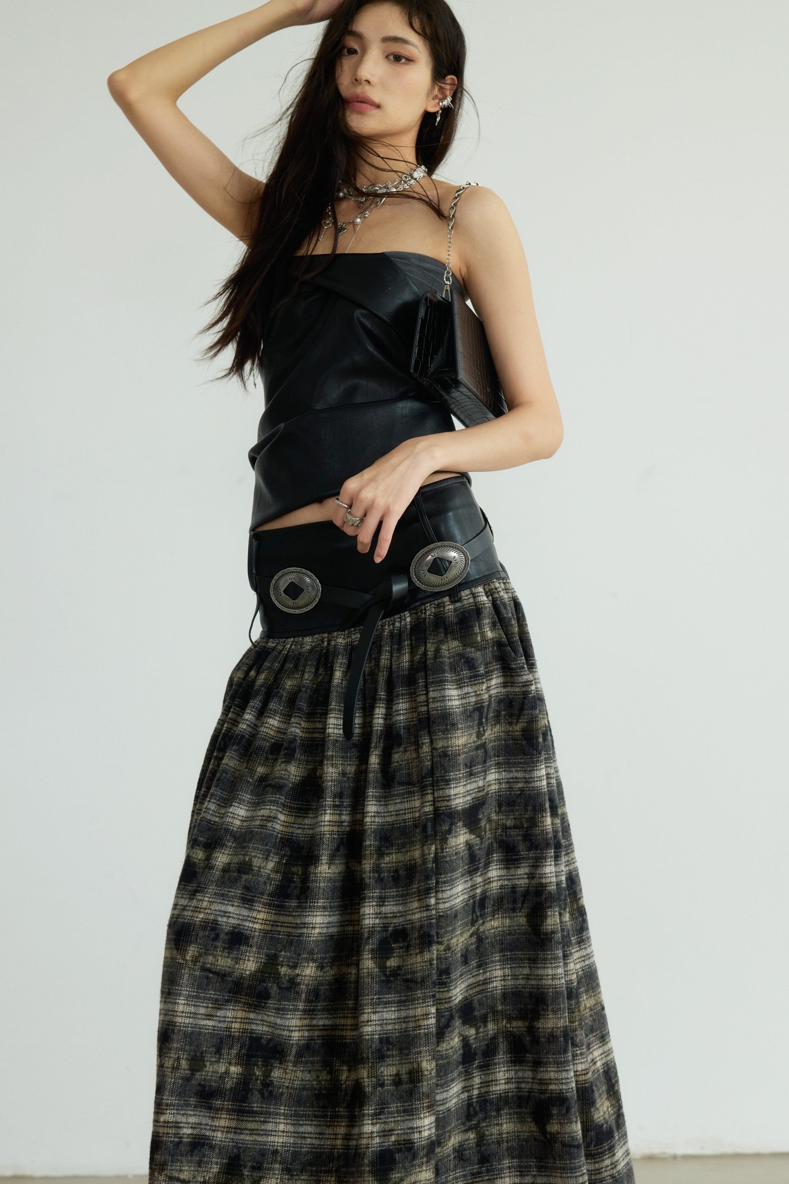 Highland Mist Plaid Maxi Skirt