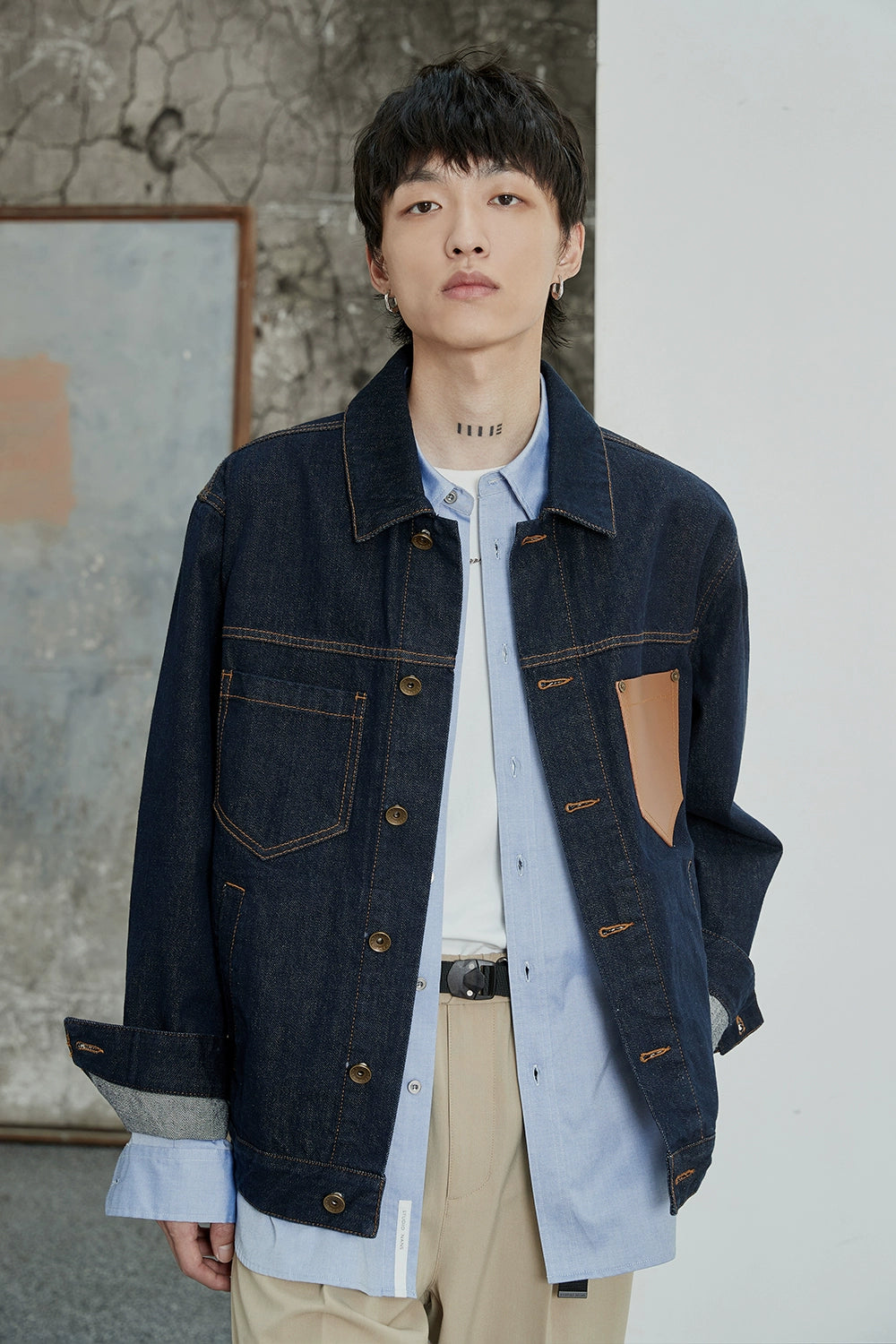 Color-Block Natural Denim Contrast Jacket