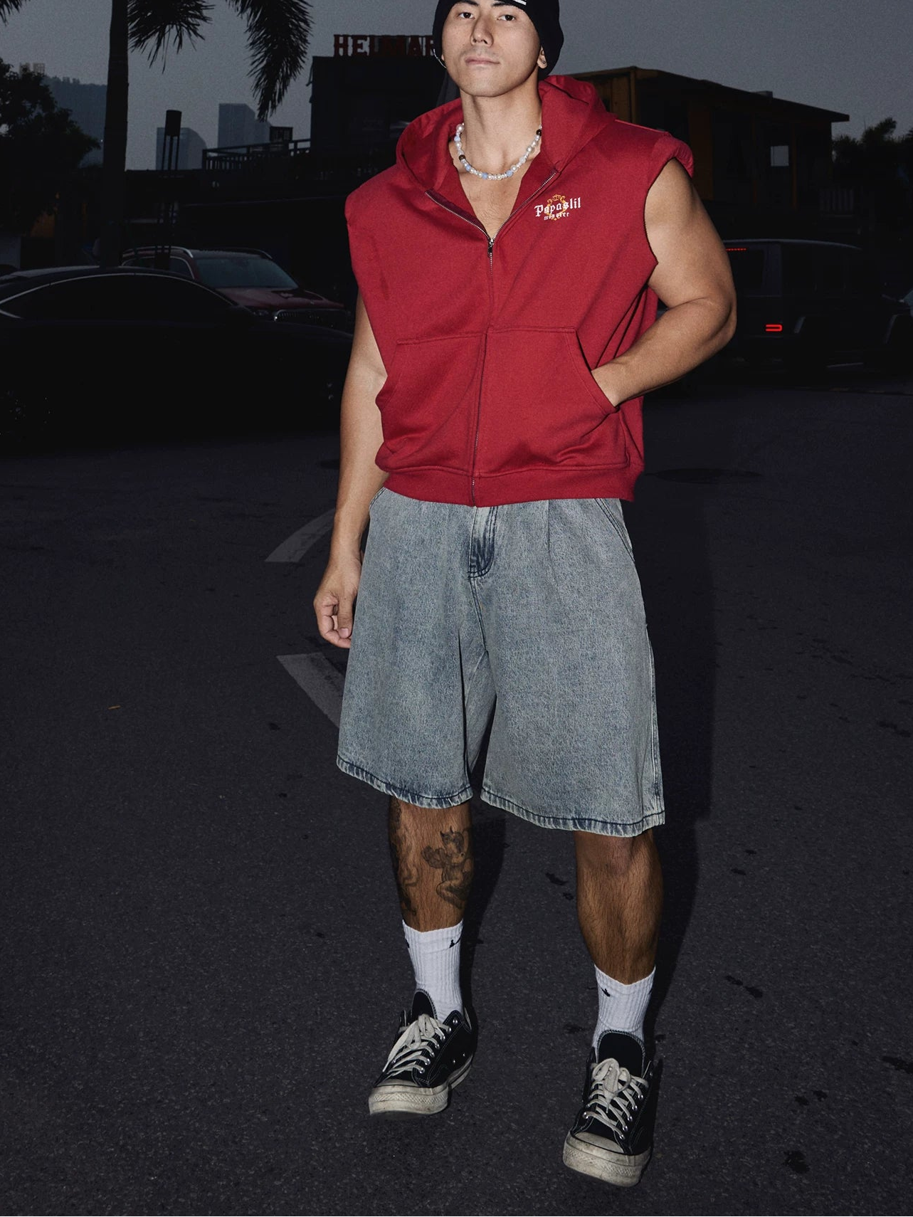 Crimson Zip-Up Sleeveless Hoodie Vest