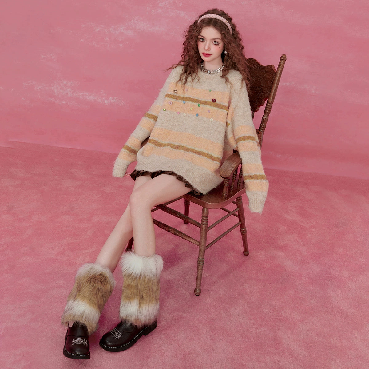 Suéter de mohair rosa rayado