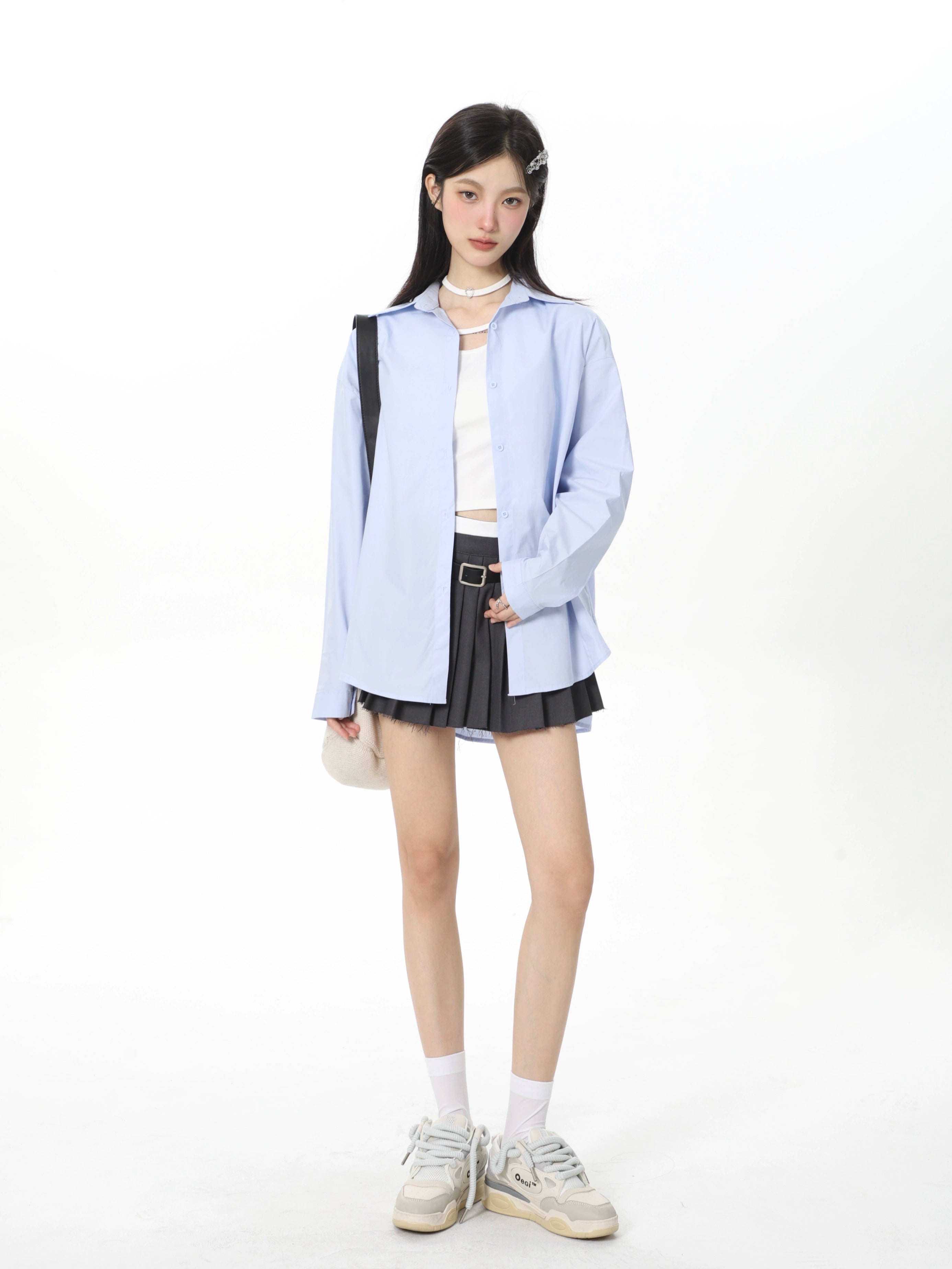 Weißes Button-Down-Hemd im Lagenlook Petite