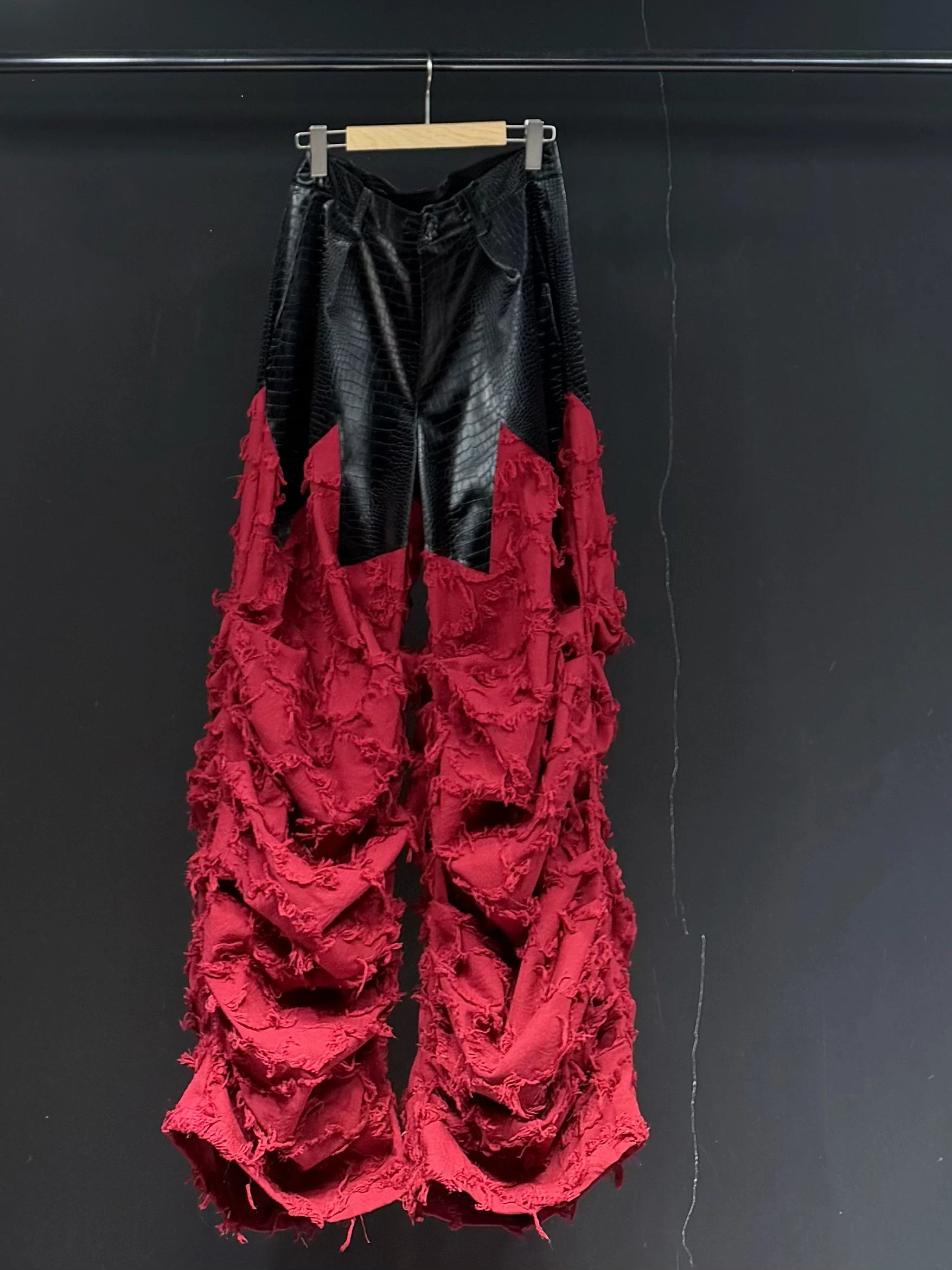 Crimson Dragonhide Shag Ruched Pants