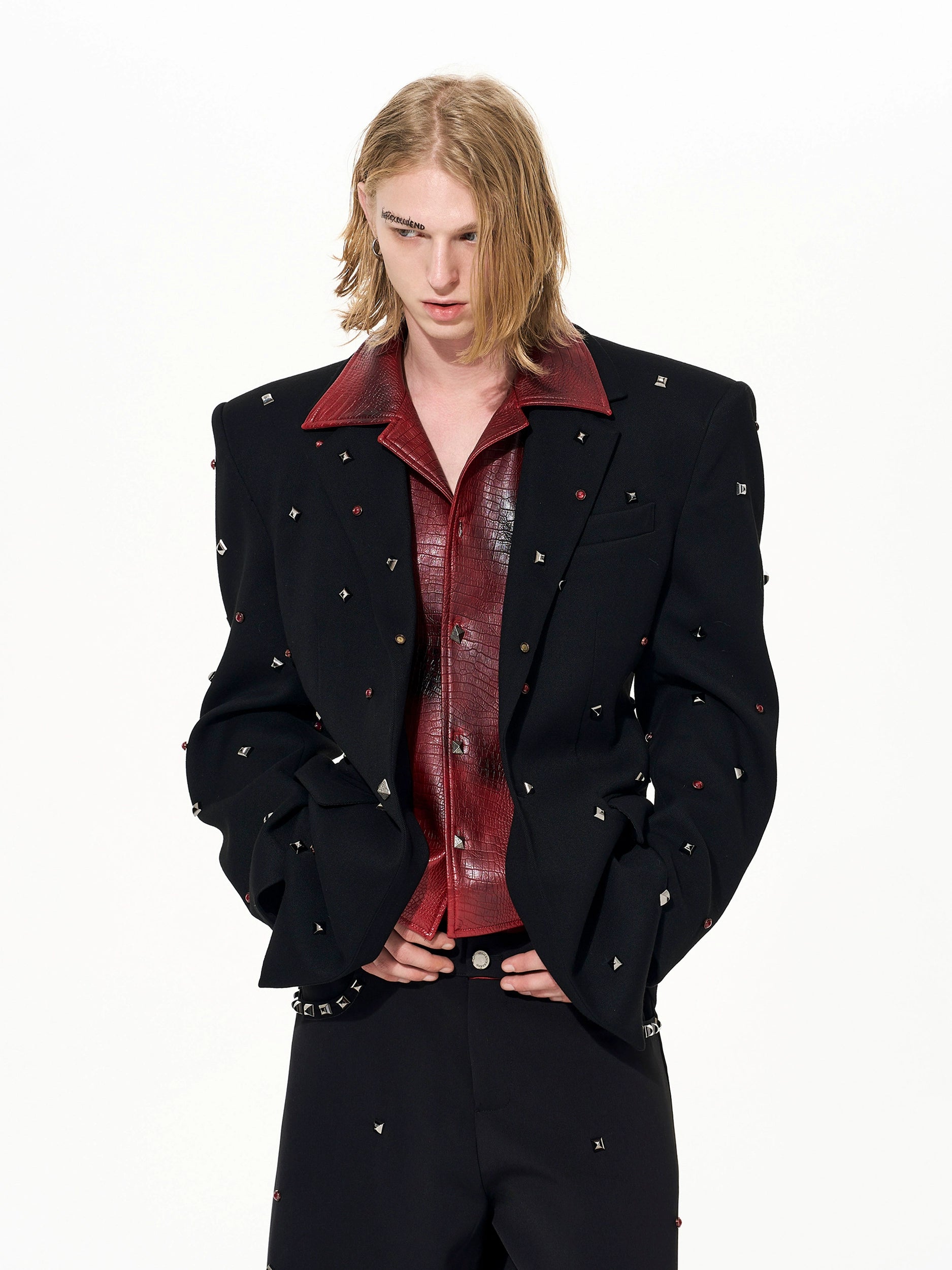 Crimson Relic Studded Blazer and Pants Setup