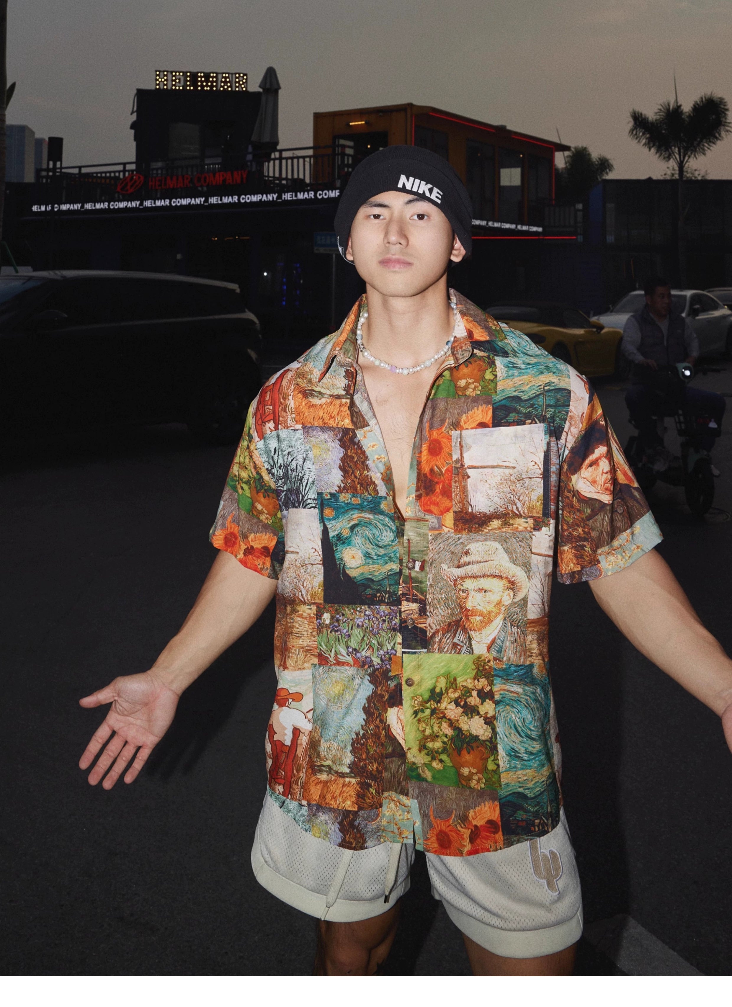 Van Gogh Print Short-Sleeve Button-Up Shirt