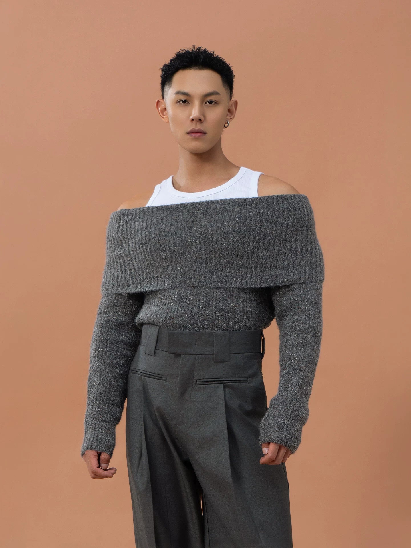Slate Slouch Off-Shoulder Knit Pullover