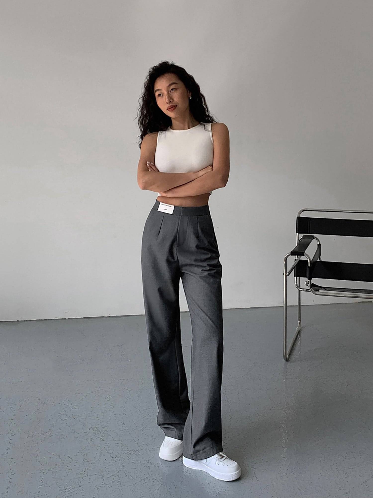 High-Waist Loose Wide-Leg Suit Trousers - chiclara