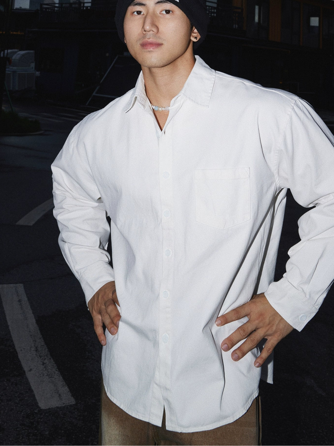 Washed Oversized Button-Up Long Sleeve Shirt