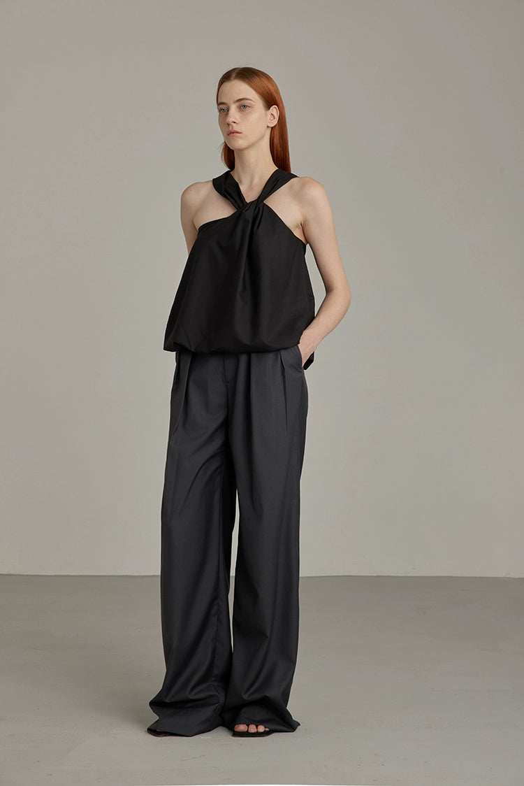 Black Wide-Leg High-Waist Trousers
