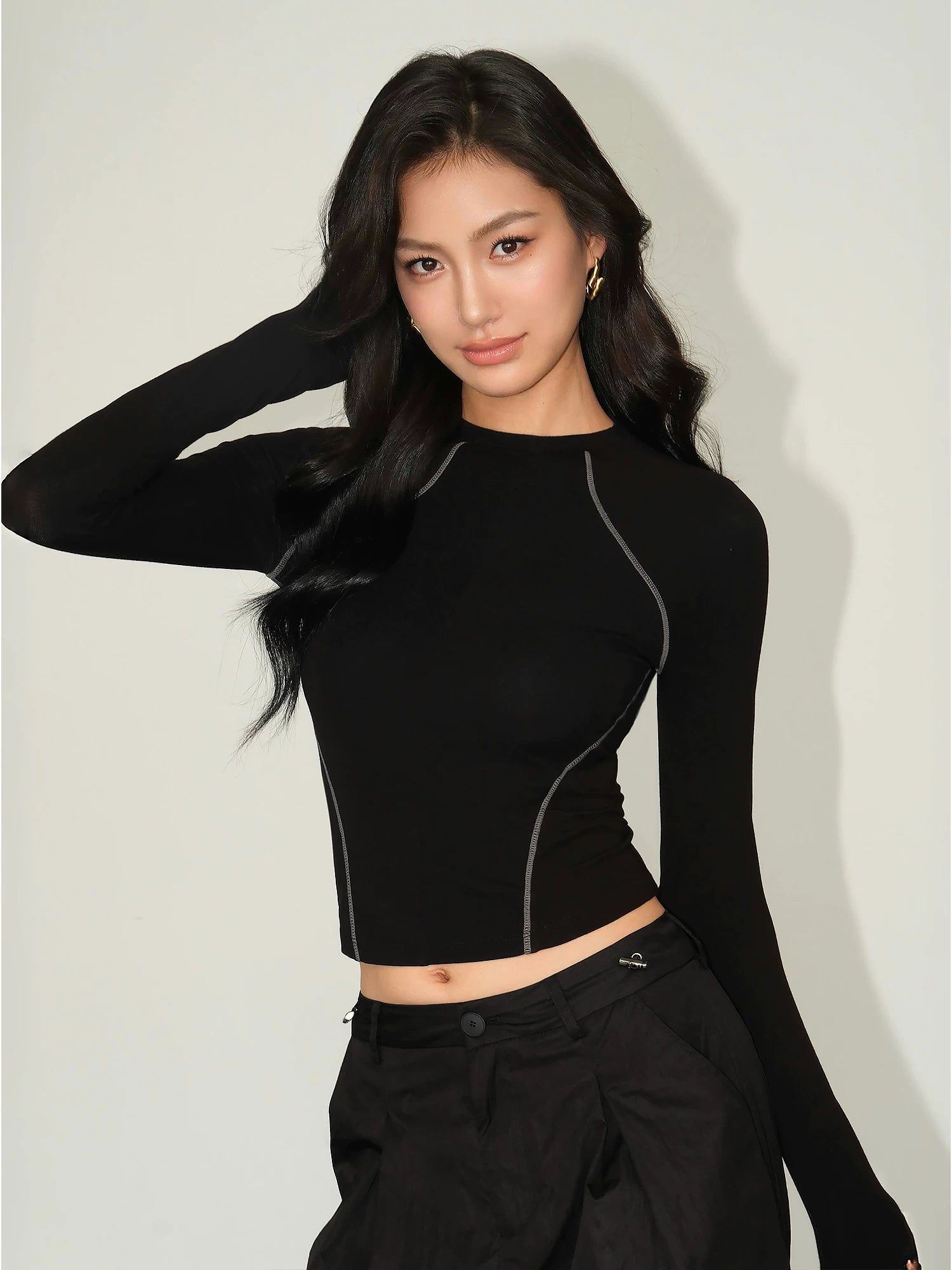 Trackline Contrast Stitch Long Sleeve Tee