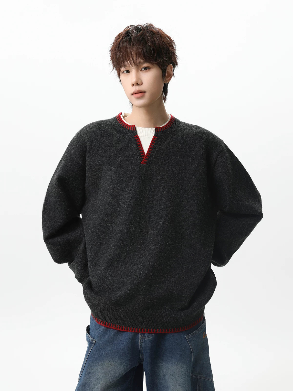 Ember Stitch Charcoal Knit Pullover