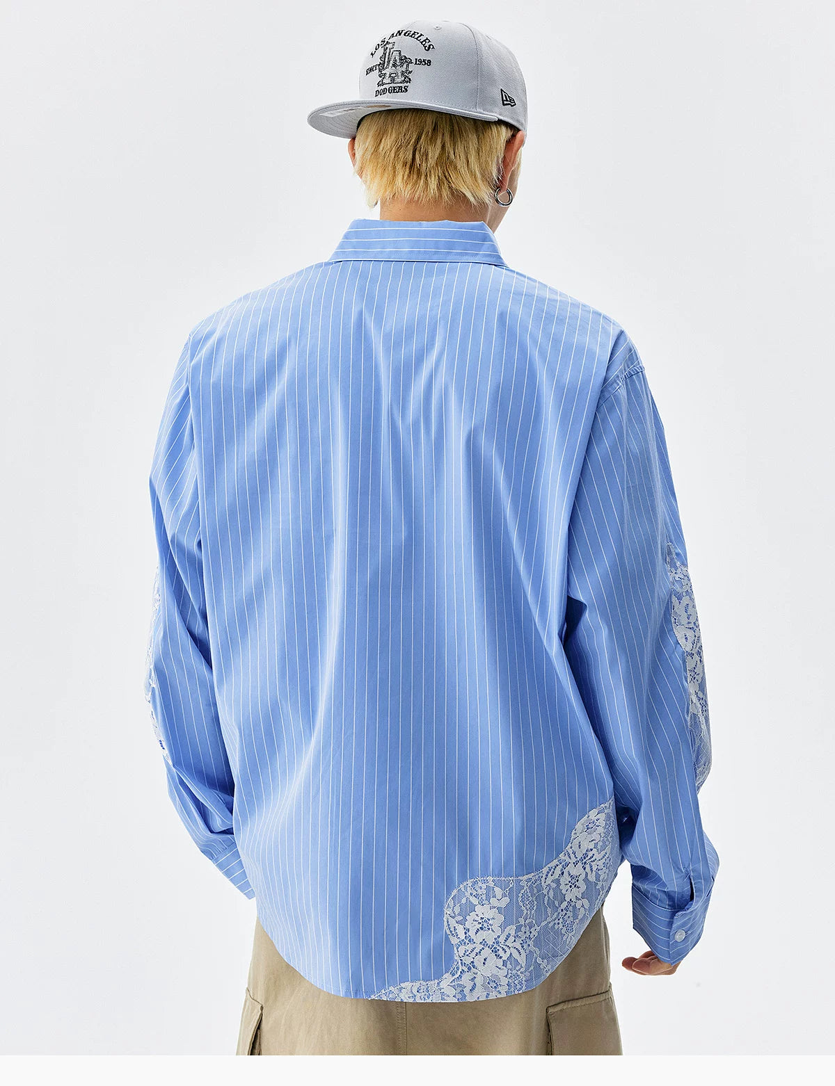 Lace Patchwork Pinstripe Shirt