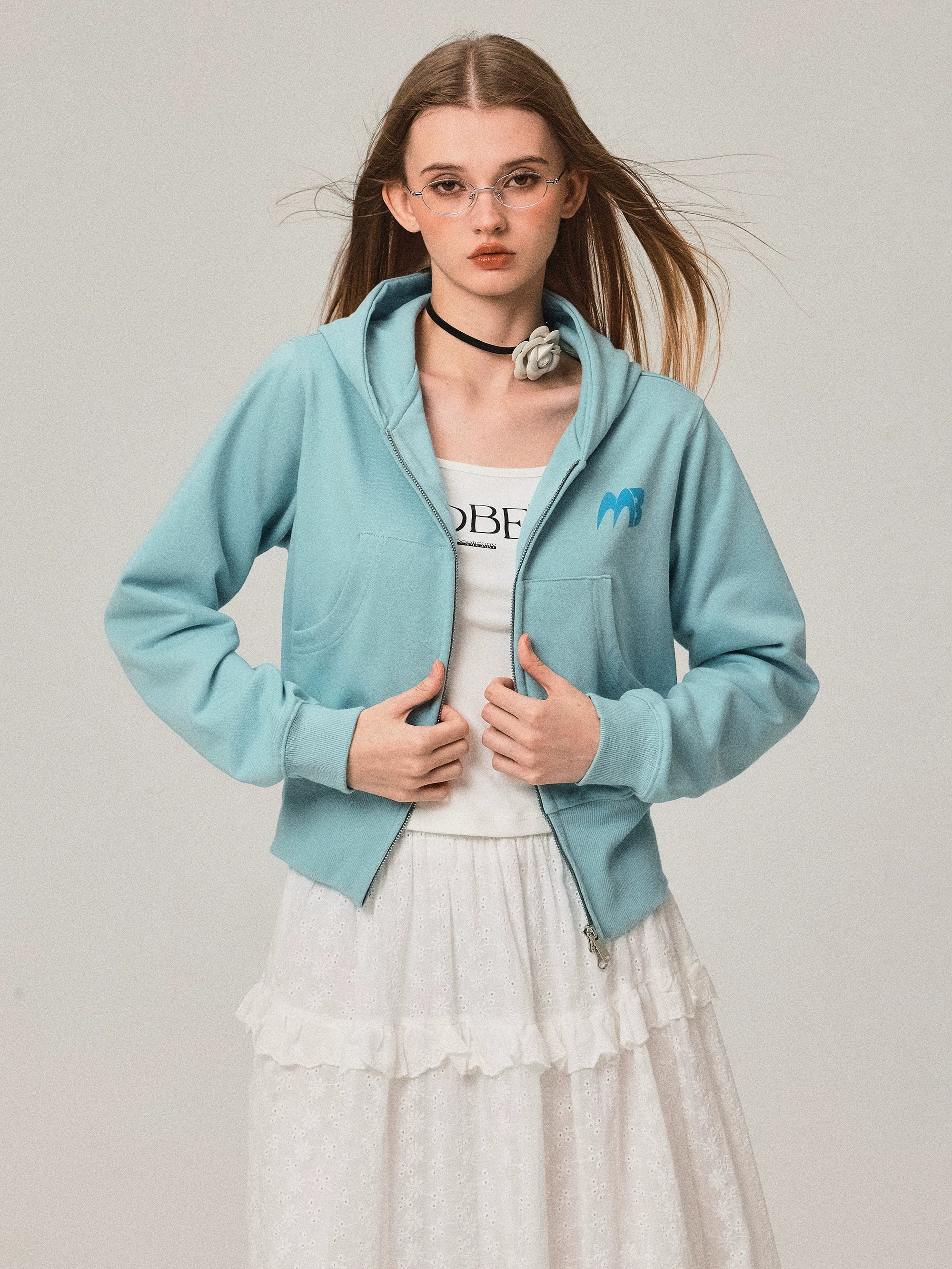 Cardigan à capuche rétro double zip