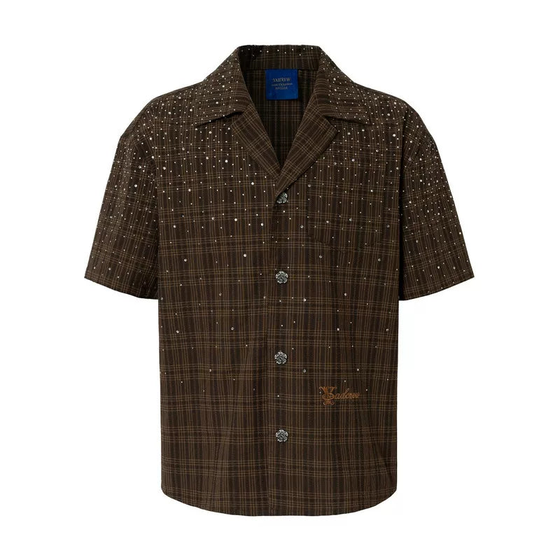 Embellished Plaid Camp Collar Shirt