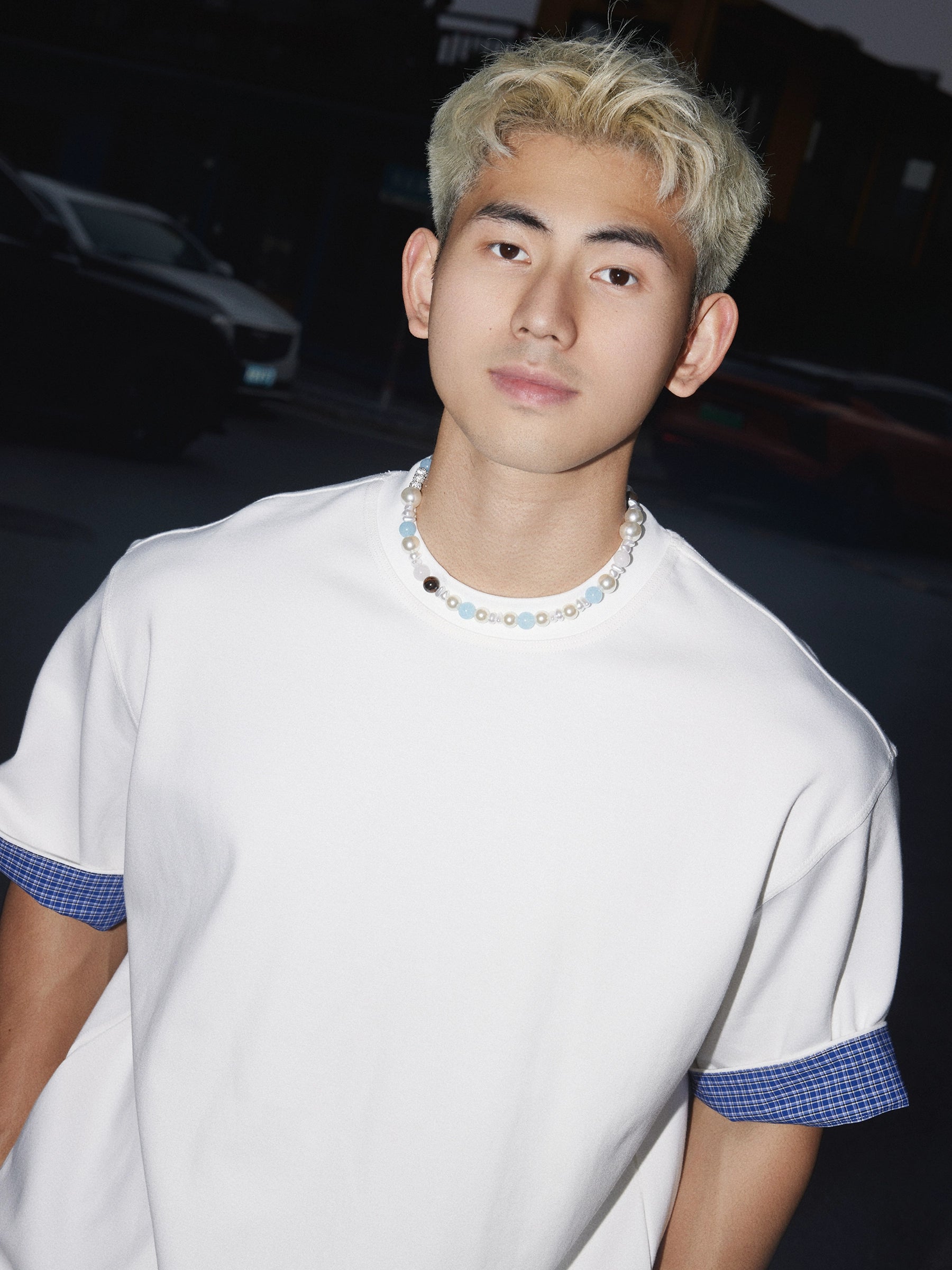Tee with Plaid Cuffs