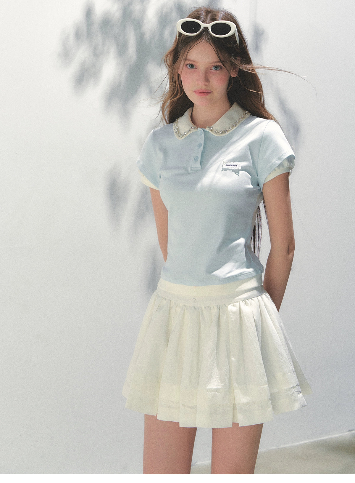 Lace Collar Cotton Polo Shirt