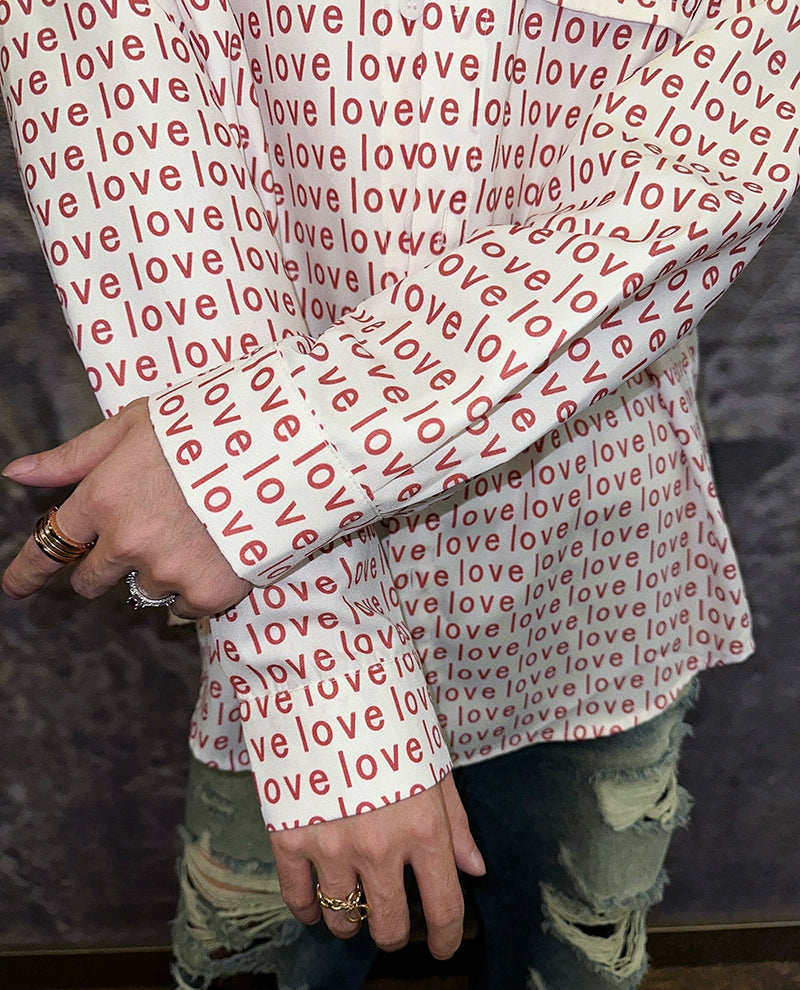 Red Love Print Button Up Shirt