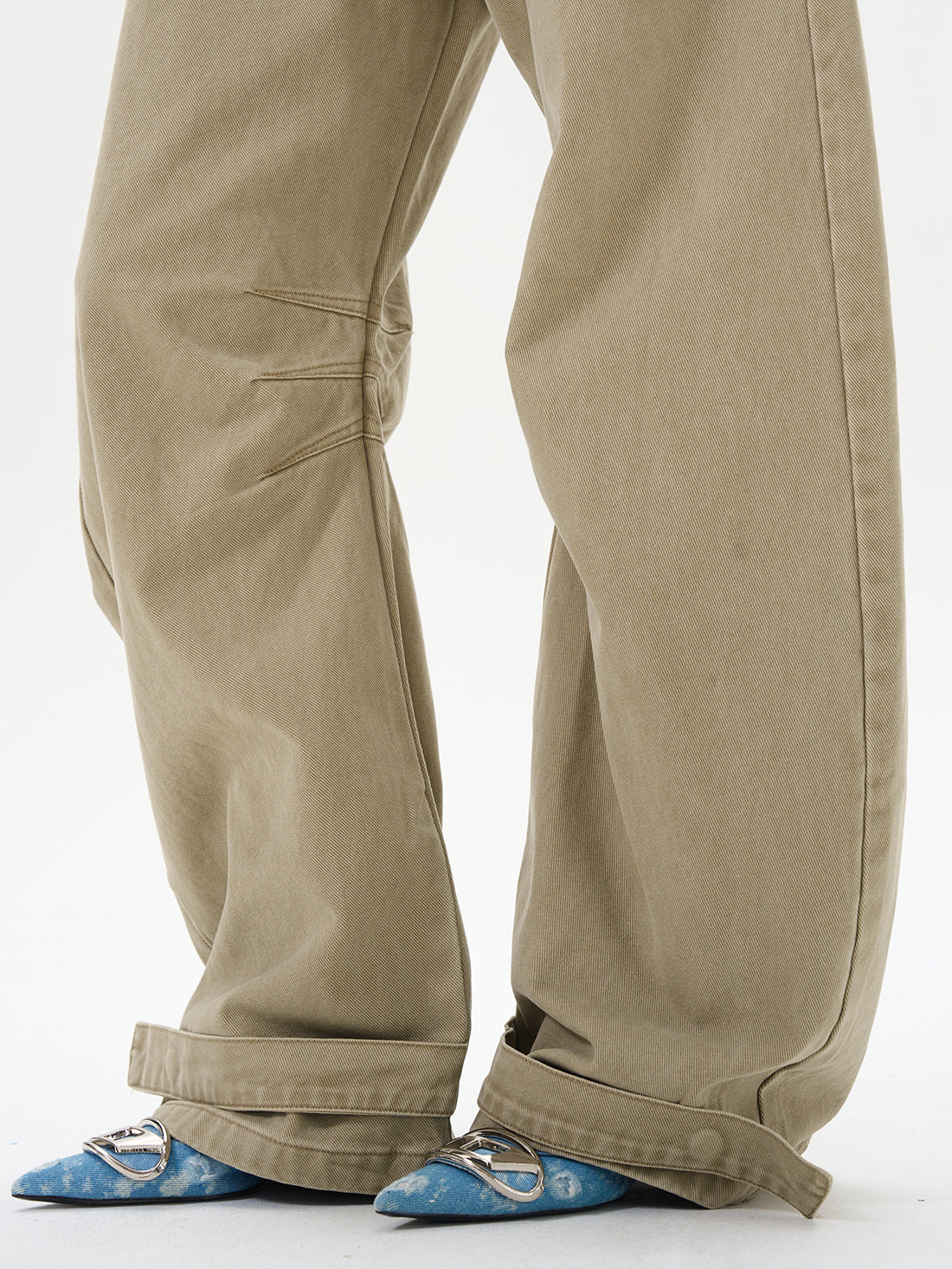 Khaki High-Waist Wide-Leg Canvas Pants