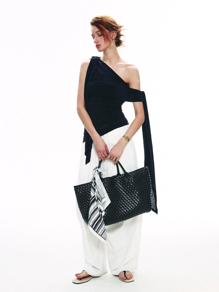 Asymmetric Draped Velvet Top