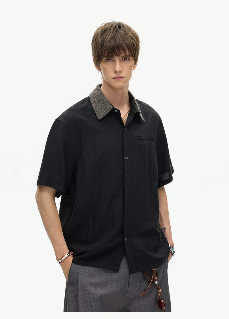 Collar Textured Camp Shirt