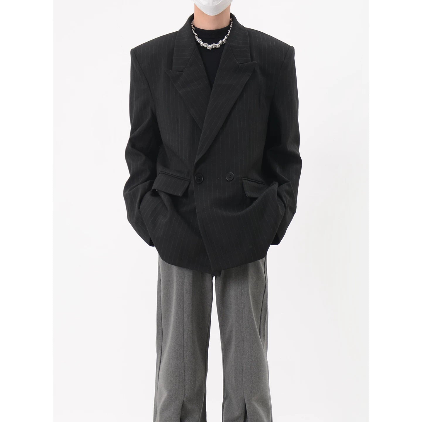 Pinstripe Oversized Double Breasted Blazer
