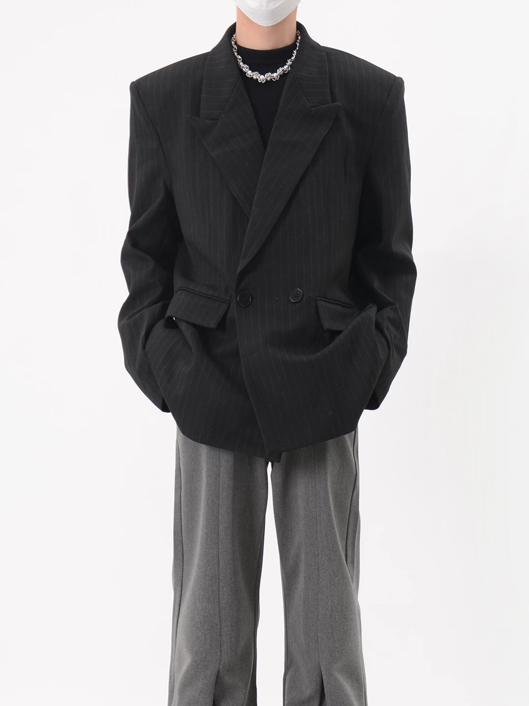 Pinstripe Oversized Double Breasted Blazer