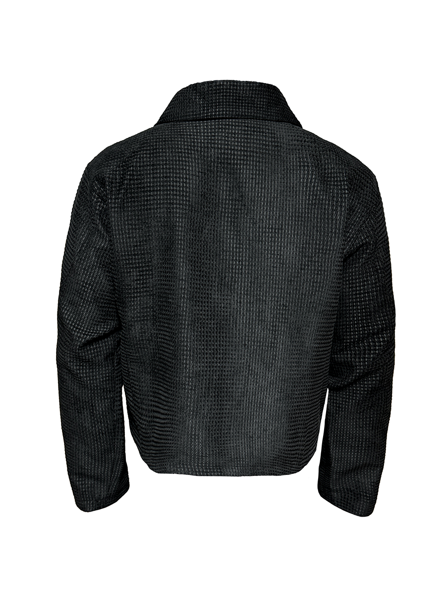 Black Textured Asymmetric-Collar Jacket