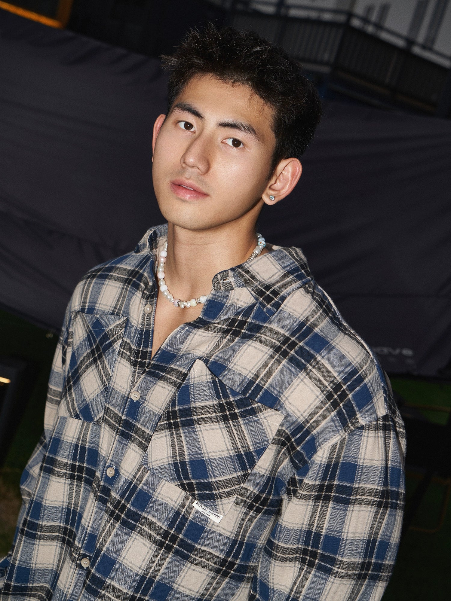 Oversized Navy Plaid Flannel Shirt