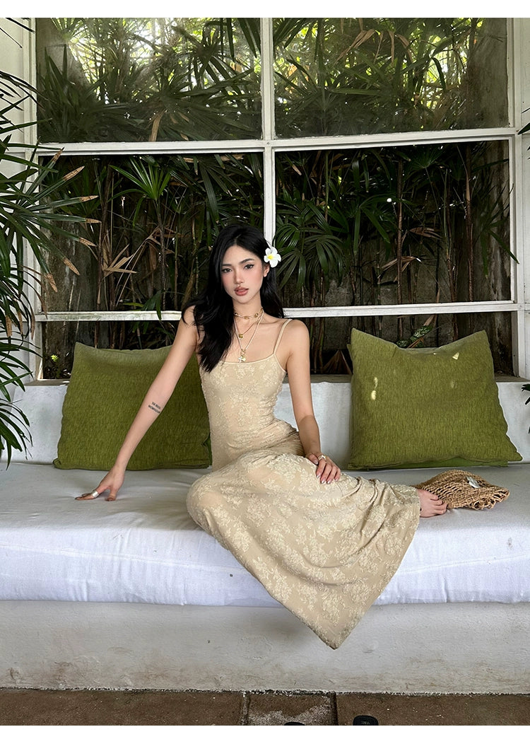 Beige Lace Mermaid Maxi Dress