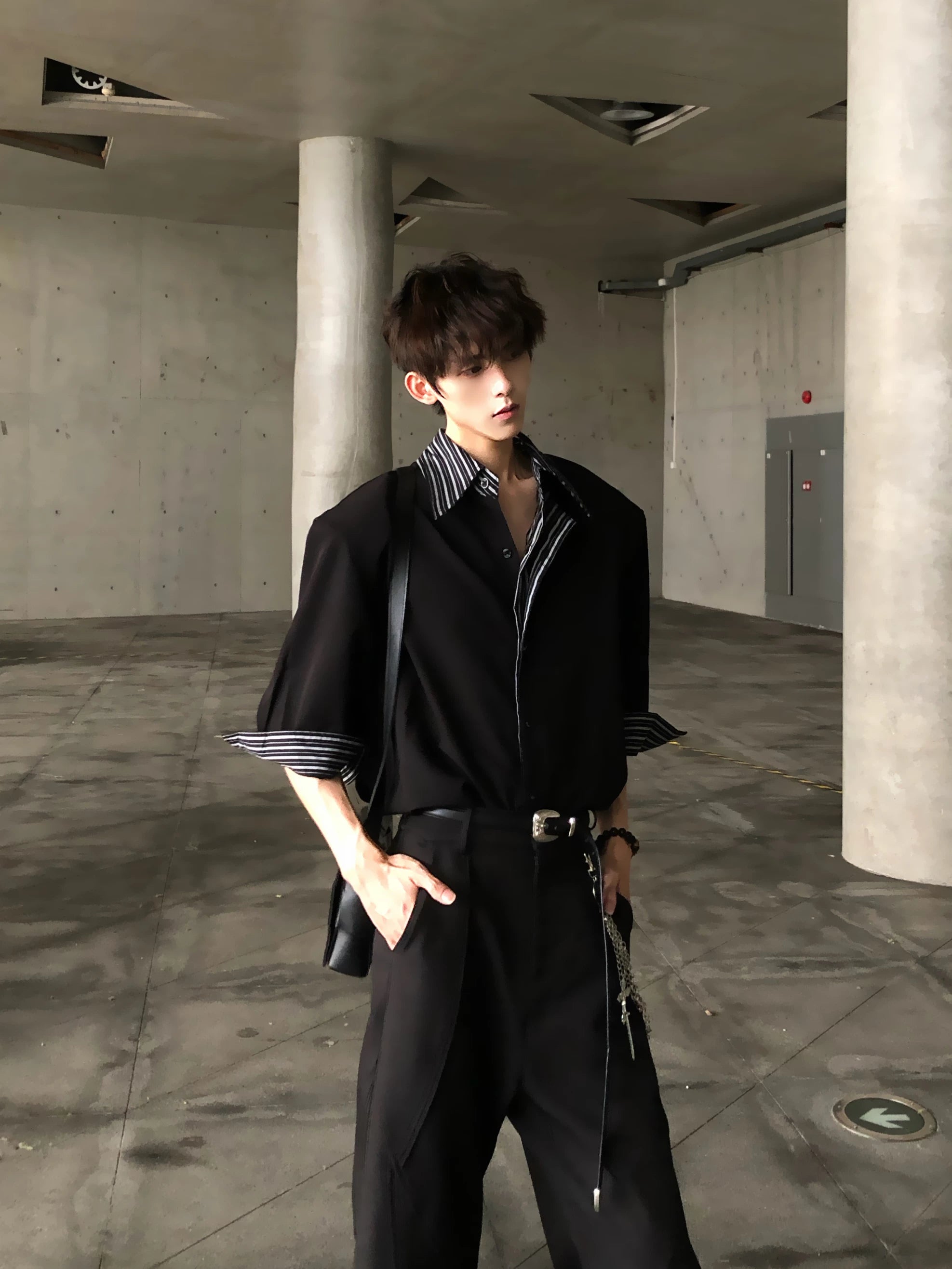 Midnight Stride Stripe-Collar Shirt
