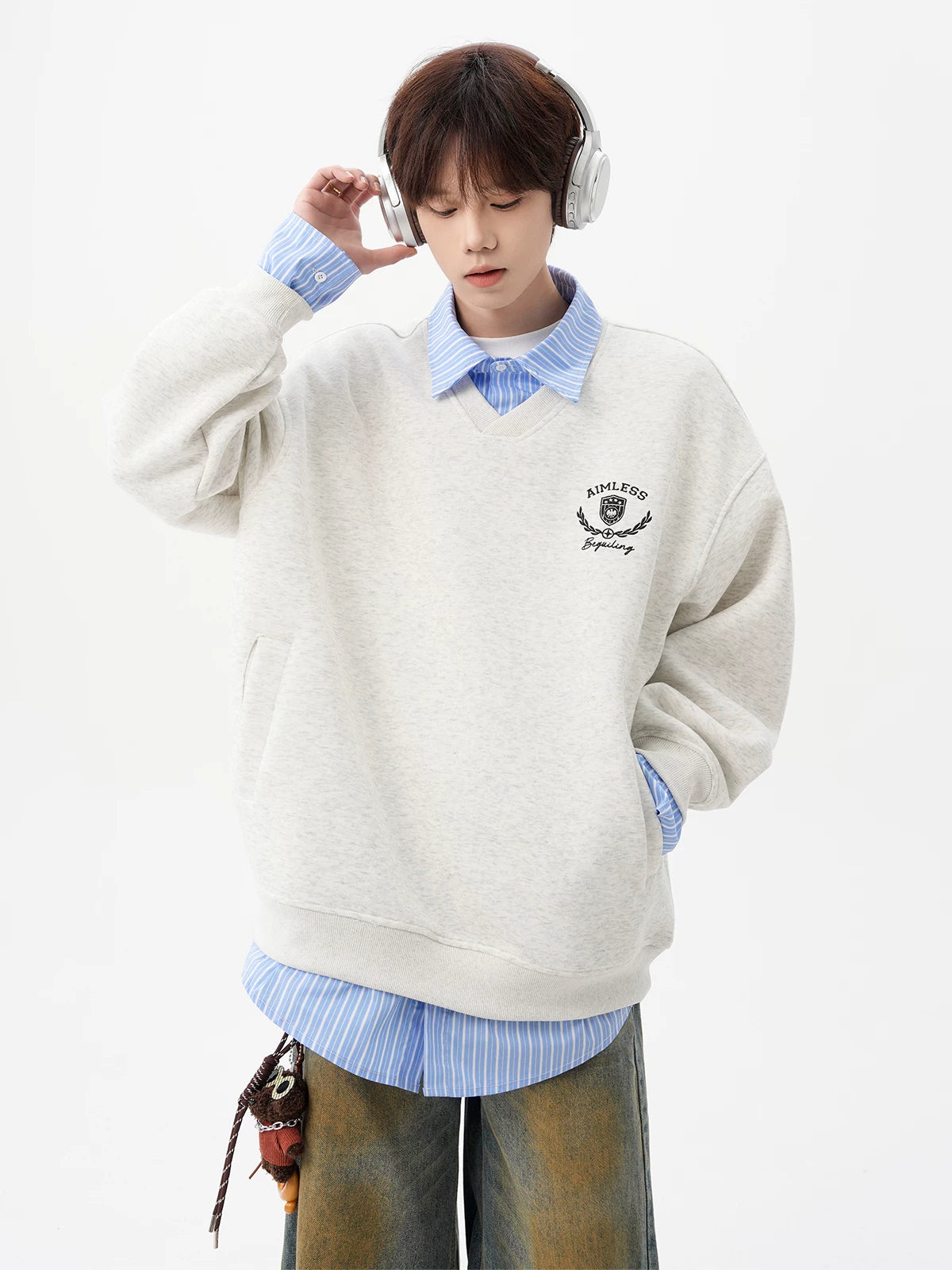 Aimless Crest Layered V-Sweatshirt