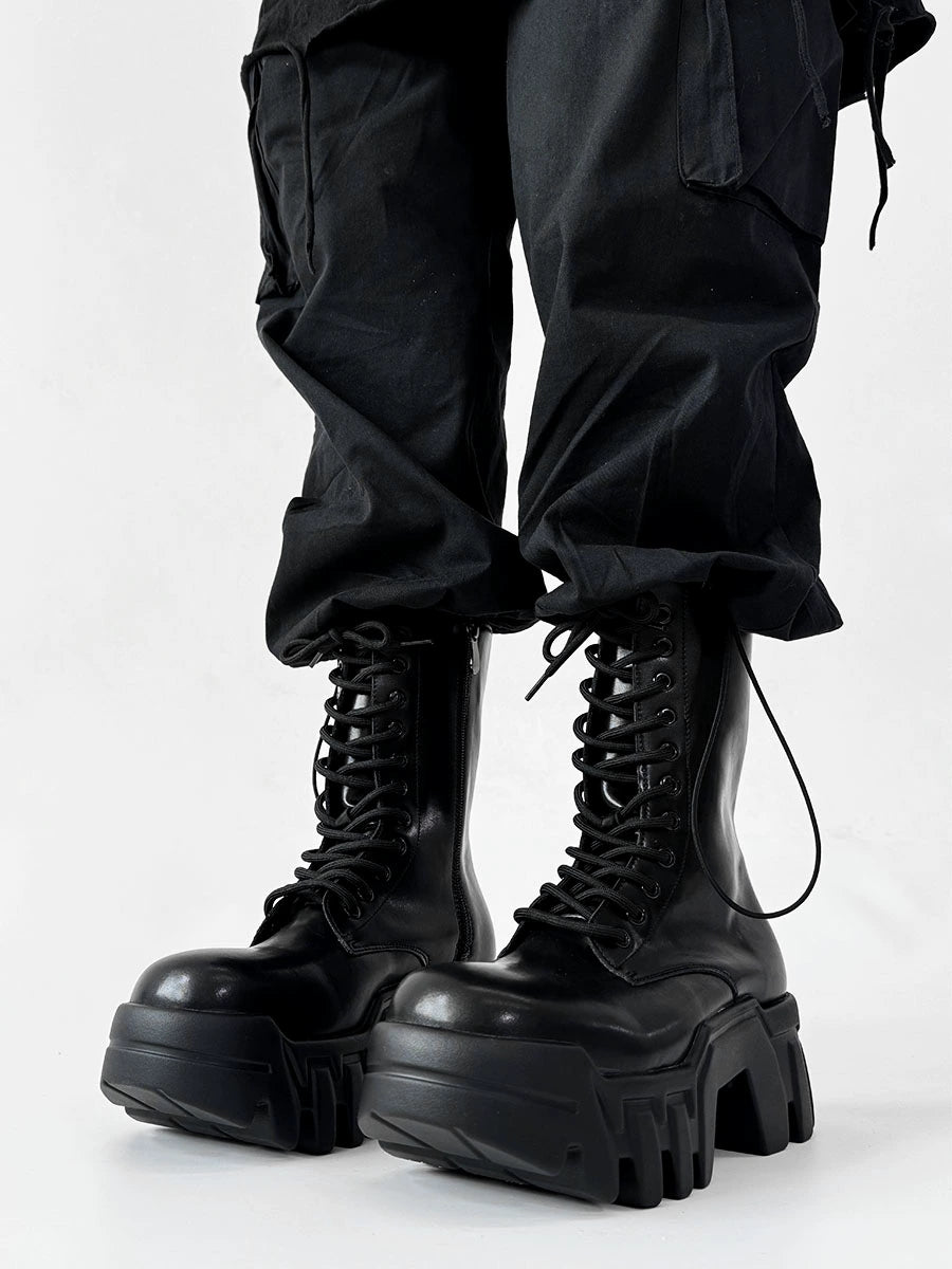 Futuristic Black Zip Platform Combat Boots