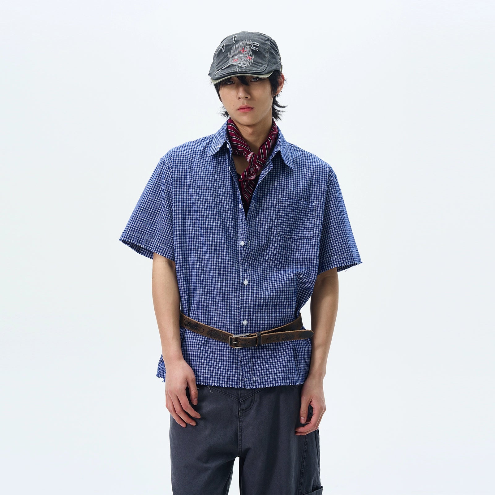 Blue Gingham Check Cotton Shirt