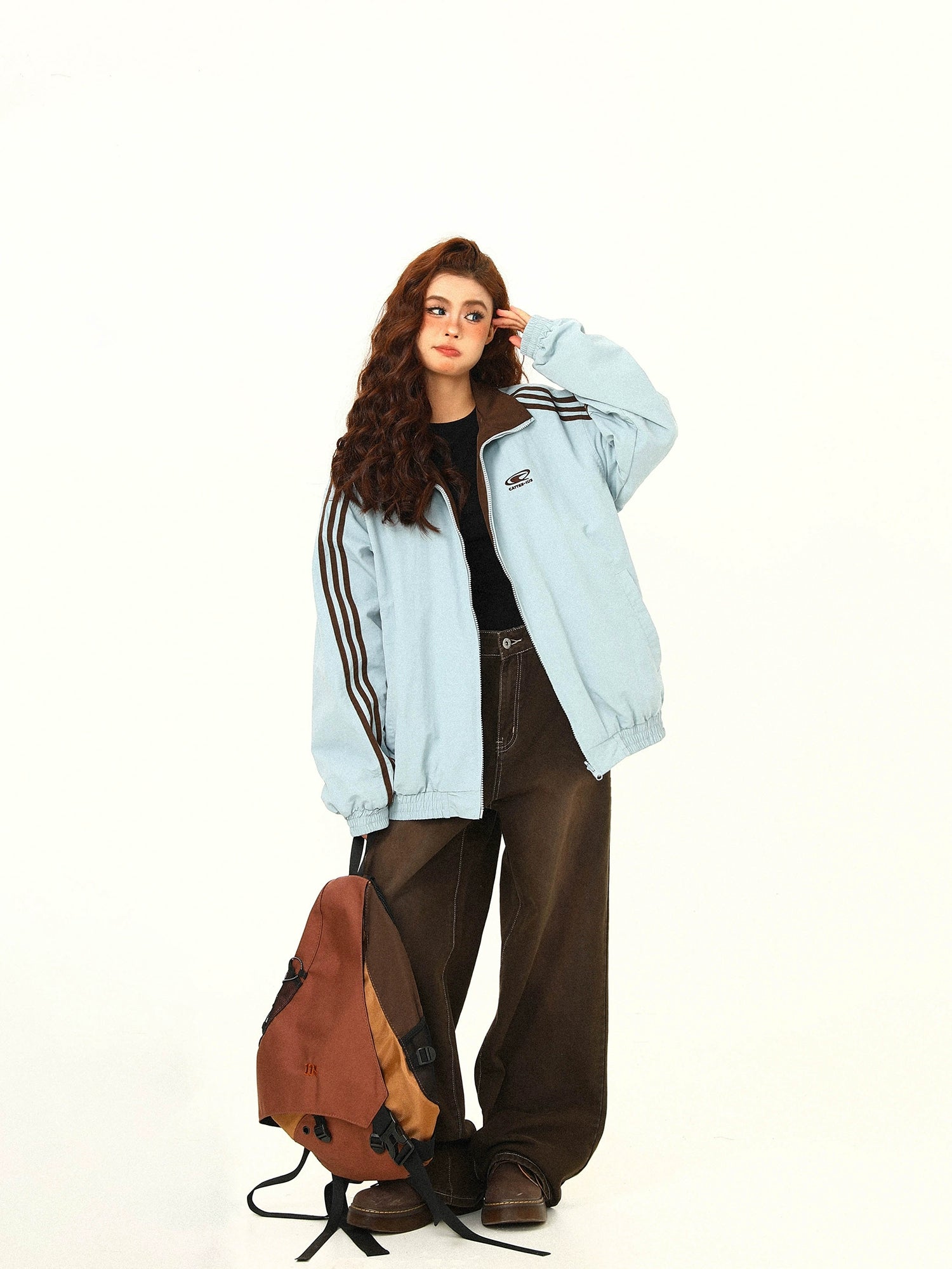 Contrast Collar Brown Bomber Jacket