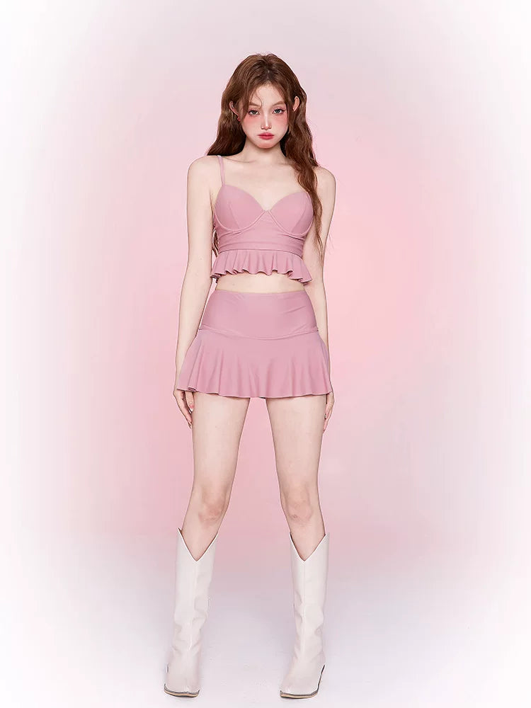 Blush Peplum Sweetheart Swim Skater Set